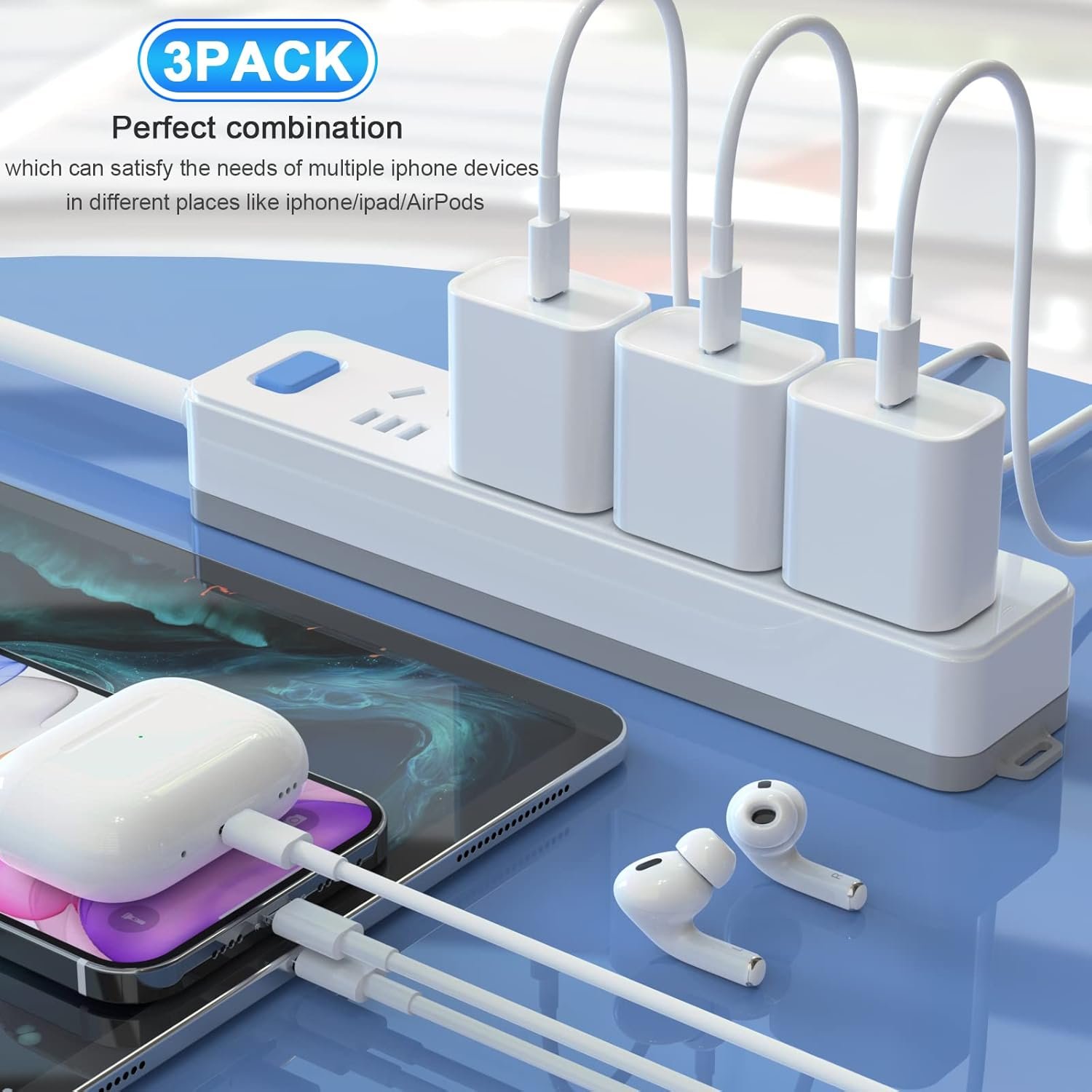 Phone Charger iGENJUN 3 Pack 20W PD USB C Wall Fast Charger Adapter with 3 Pack 6FT Type C to Lightning Cable Compatible for Phone 14 13 12 11 Pro Max XR XS X,Pad - Image 7