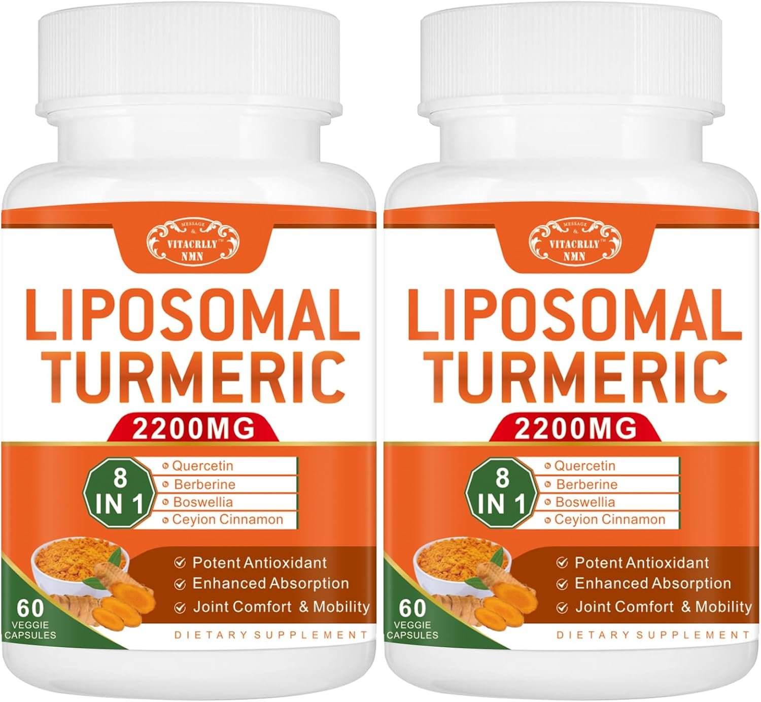 2200mg Liposomal Turmeric Curcumin Supplement with Black Pepper & Ginger Enhanced Absorption - 95% Curcumin Extract for Joint Support 120 Capsules - Image 2