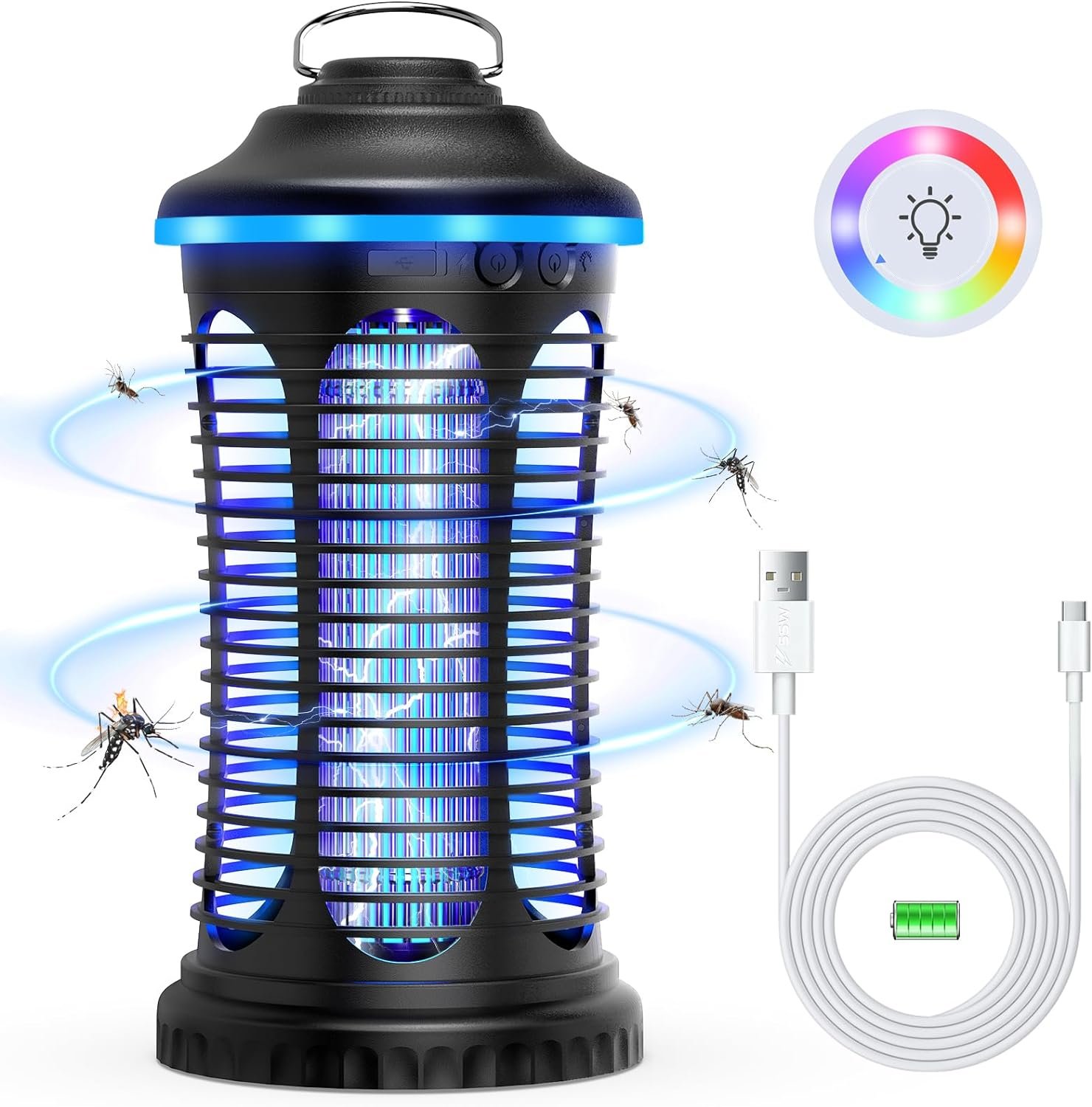 Rechargeable Bug Zapper Outdoor & Indoor, Mosquito Zapper, Fruit Fly Trap, Gnat Moths Catcher, 4200V Grid, USB Charging, 4000mAh Battery, Fit for Home, Kitchen, Backyard, Camping, Patio, Black - Image 2
