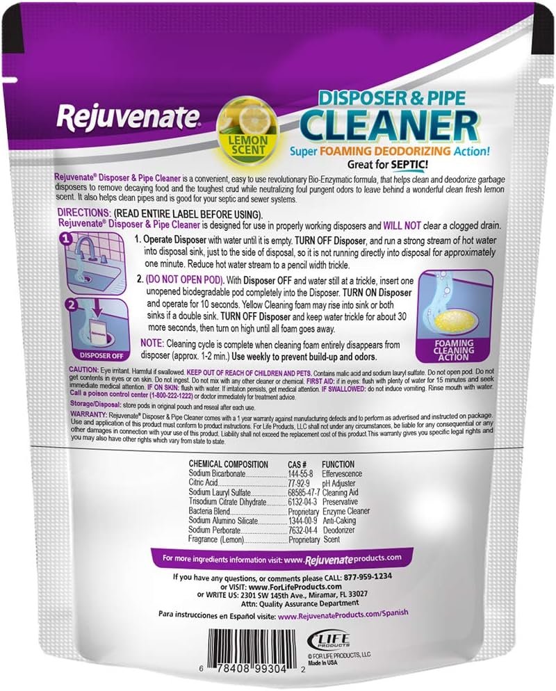 Rejuvenate Disposer and Pipe Cleaner, Lemon Scent, 6 Pods, 7.1 oz (201g) - Image 3