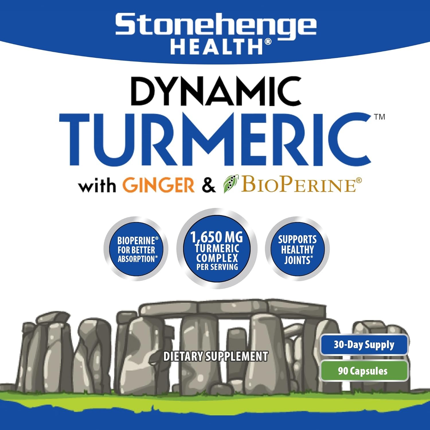 Stonehenge Health Dynamic Turmeric Curcumin with Ginger - High Potency - 1,650 mg Turmeric with 95% Curcuminoids & BioPerine, Supports Joint Pain & Inflammation, 90 Vegetarian Capsules - Image 3