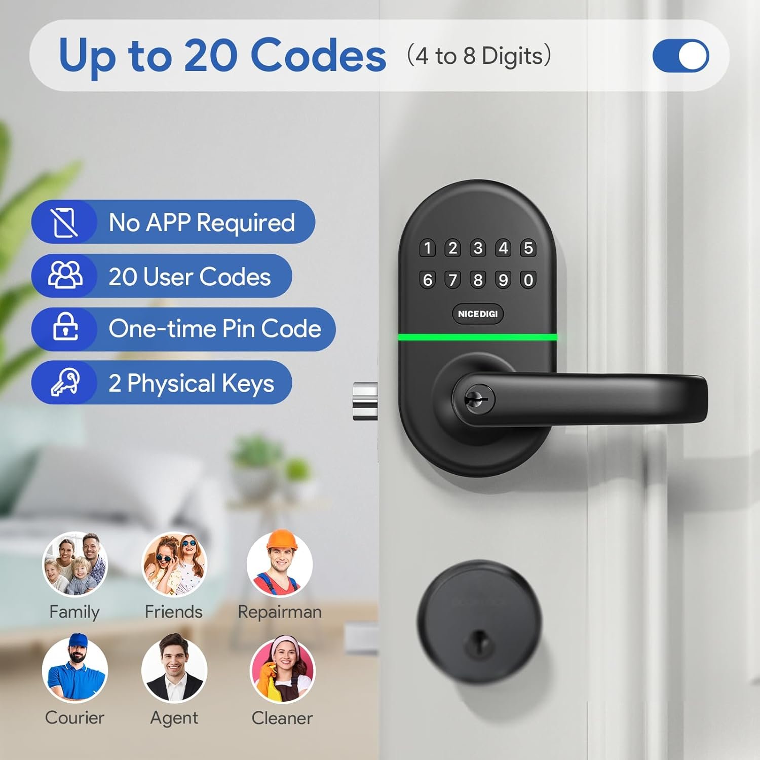 Smart Keypad Door Lock with Handle: Keyless Entry Door Lock for Front Door - Electronic Digital Door Lock- Code Door Lock - Easy Installation - Image 3