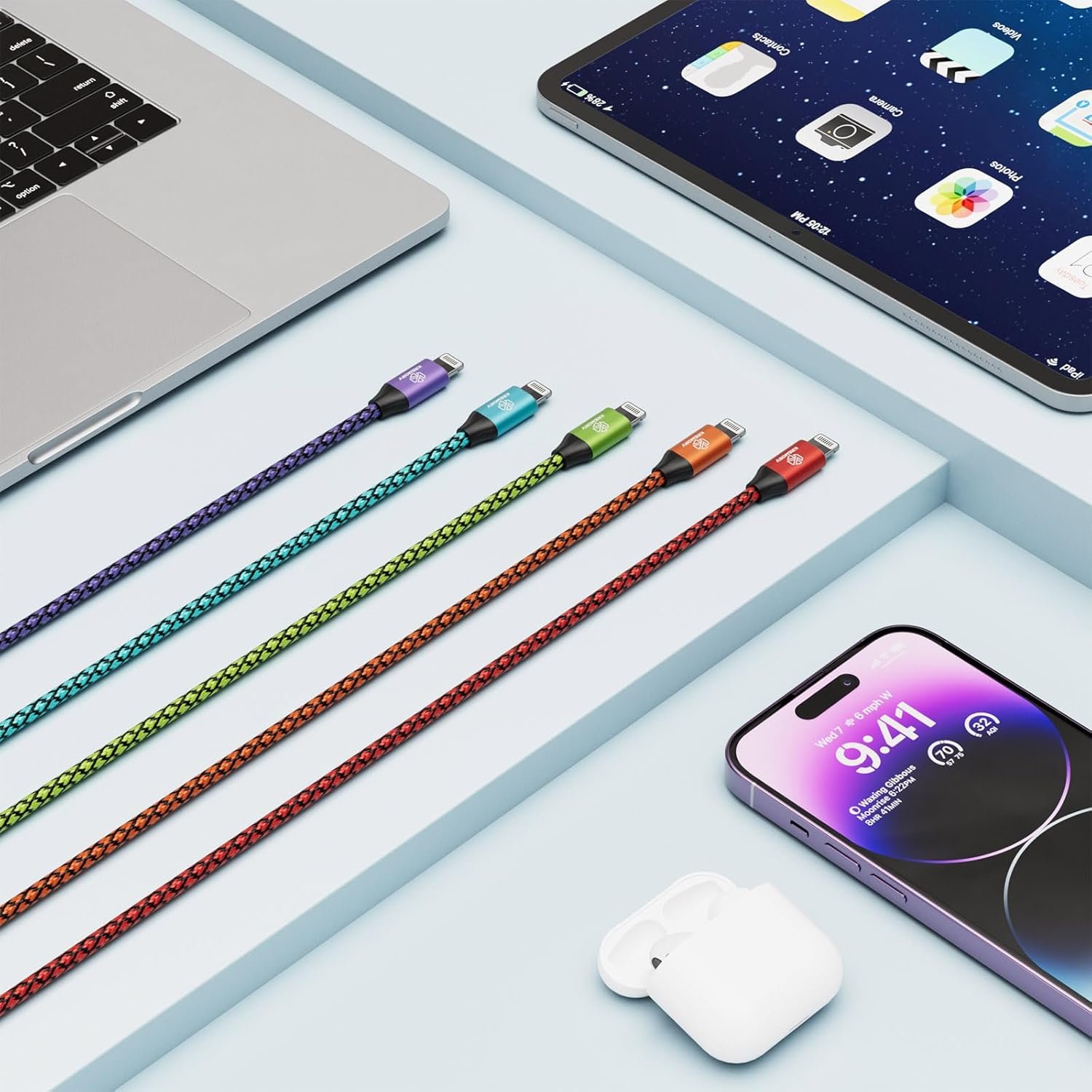 iPhone Charger 5 Pack 10 ft USB Lightning Cable Apple Mfi Certified Cable Fast Charging Cord Nylon Braided Compatible with iPhone 14 13 12 11 XS XR X Pro Max 8 7 6 6S 6 Plus Mini 5S SE Plus iPad - Image 7