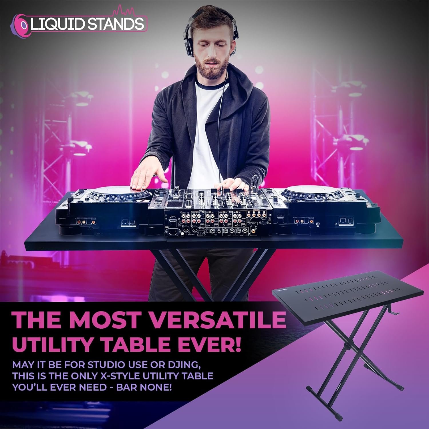 Liquid Stands Expandable DJ Table Stand Portable Audio Mixer Stand - DJ Stand for Laptop & Controller - Midi Keyboard Stand & Synth Stand - DJ Booth Portable X Style Keyboard Stand & Tabletop DJ Desk - Image 8