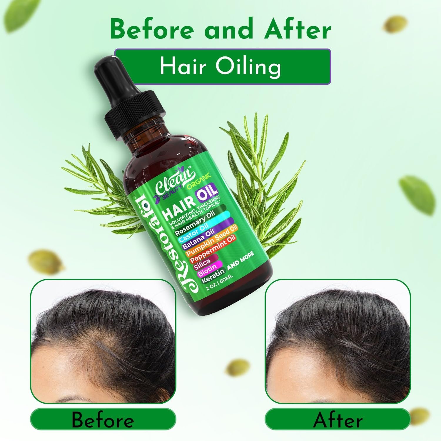 Rosemary Hair Oil For Growth with Castor Oil, Batana Oil, Pumpkin Seed Oil, Peppermint Oil, Silica, Biotin, Collagen, Keratin, Saw Palmetto, Horsetail, Tea Tree, Vit E, Aloe Vera, Jojoba - Image 5