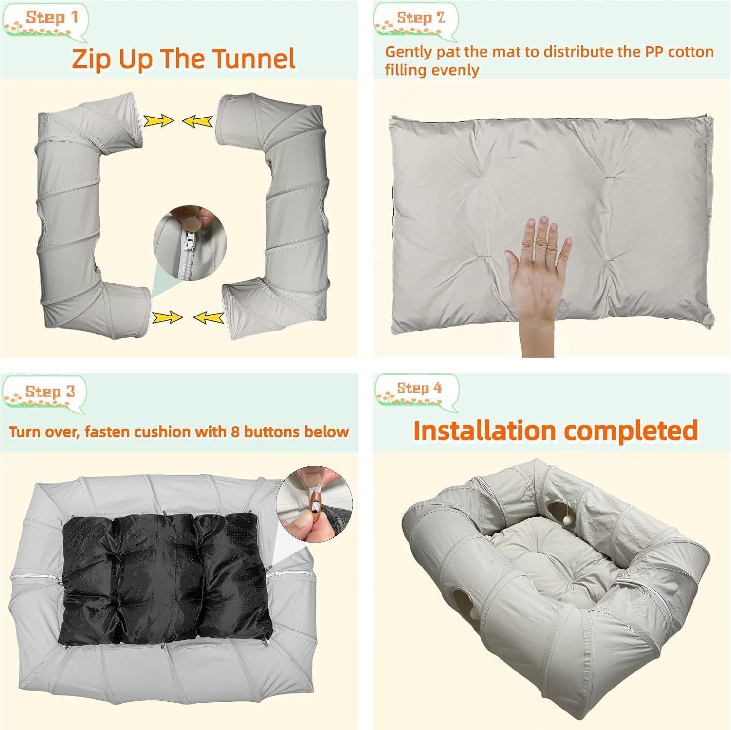 XxingSheep 4 Ways Shuttled XL Cat Tunnel Bed for Indoor Cats Peekaboo Cat Cave Donut with Cool Mat - Image 7