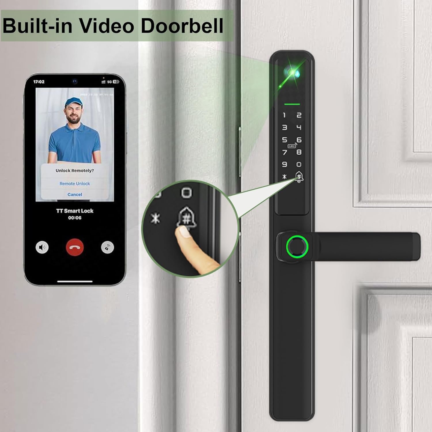 Smart Door Lock with Camera, Electric Lock for Front Door, Mortise Door Lock with Handle, Electronic Door Lock with Doorbell, keyless Door Entry, Fingerprint, Code, IC Card, Key, WiFi, APP - Image 5