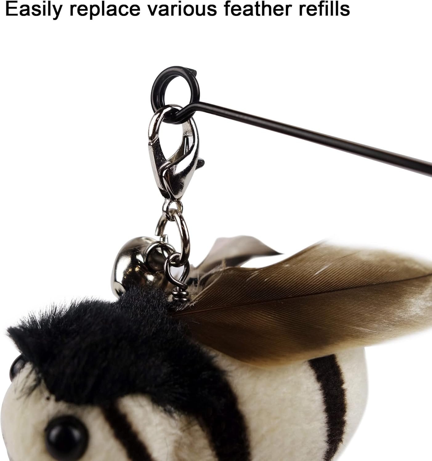 Interactive Bird and Insect Simulation Cat Toy Set with 10 Feather Refills, 29'' Flexible Steel Wire, Sturdy Wood Handle & Bell,Cat Wand Toys for Indoor Cat and Kitten. - Image 6