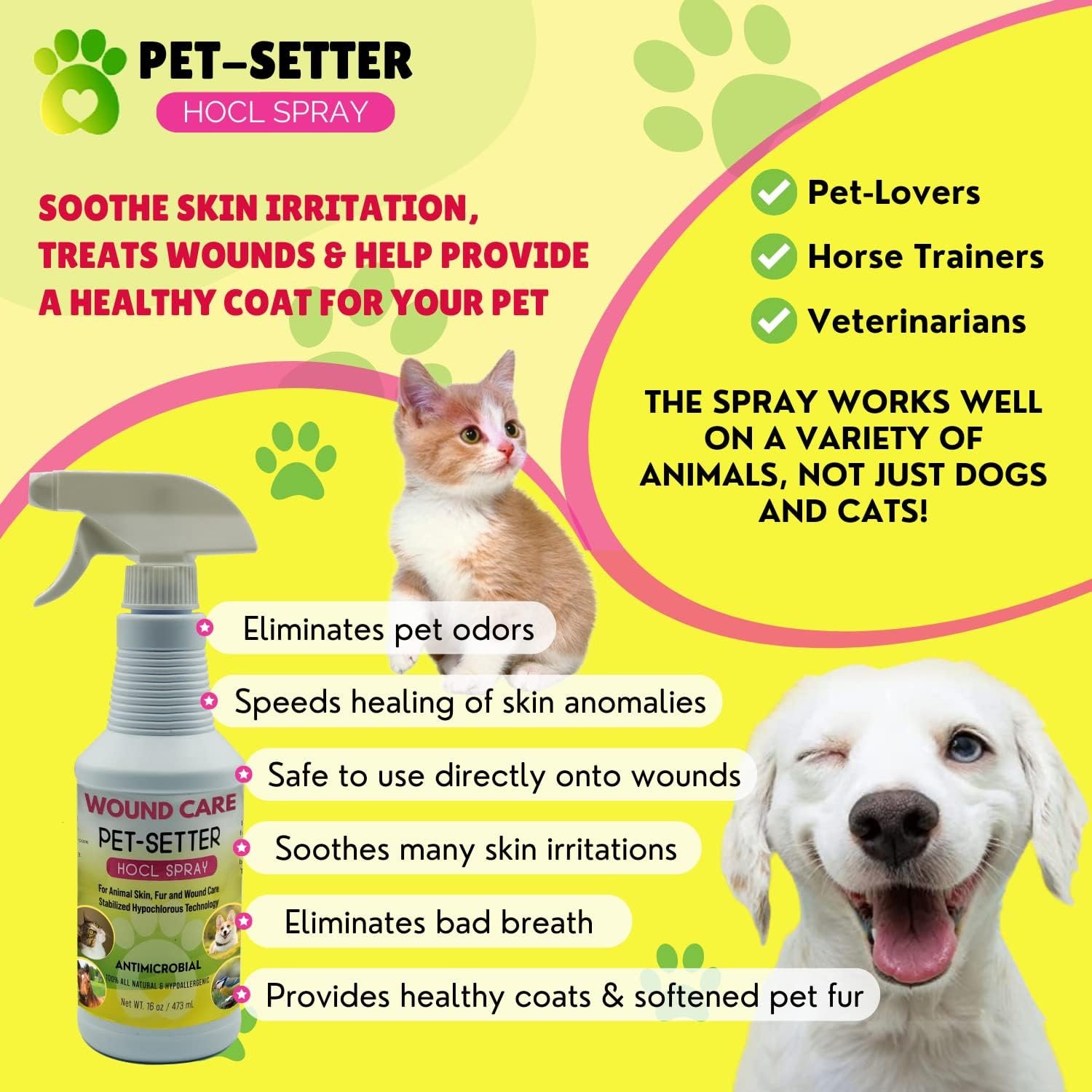 Animal Wound and Skin Care Spray for all Pets Dog and Cat Cleanser Will Soothe Skin Irritations Treat Cuts Provide Itch Relief Eliminate Pet Odor Even Bad Breath Made in USA 16 Oz - Image 3