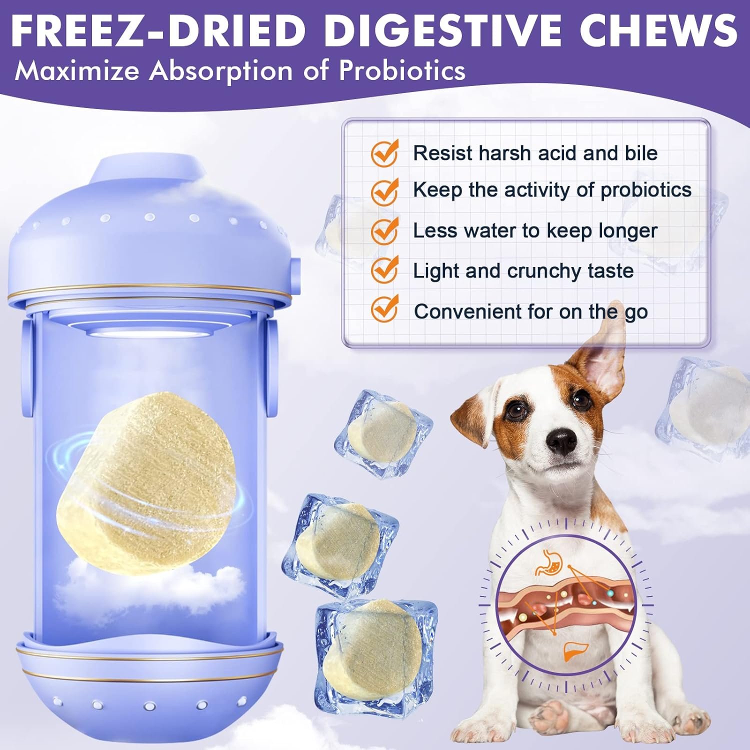 Probiotics for Dogs, Freeze-Dried Dog Probiotics and Digestive Enzymes, Plus Omega-3 for Itchy Skin, 3-in-1 Prebiotics for Digestive Health, Dog Vitamins and Supplements for Immune Health, 120 Bites - Image 3