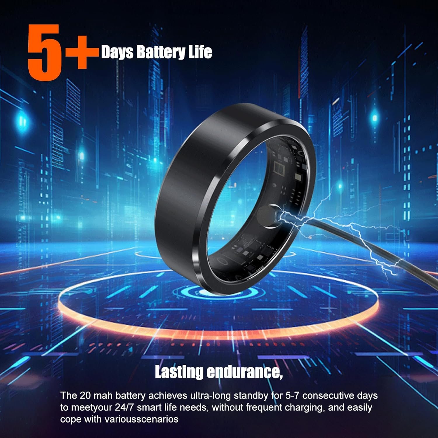 Smart Ring for Women/Men Fitness Rings Health Tracker Rings, Free App 5-7 Days Battery,Heart Rate,Blood Oxygen Black(Diameter 20.8 mm) - Image 7
