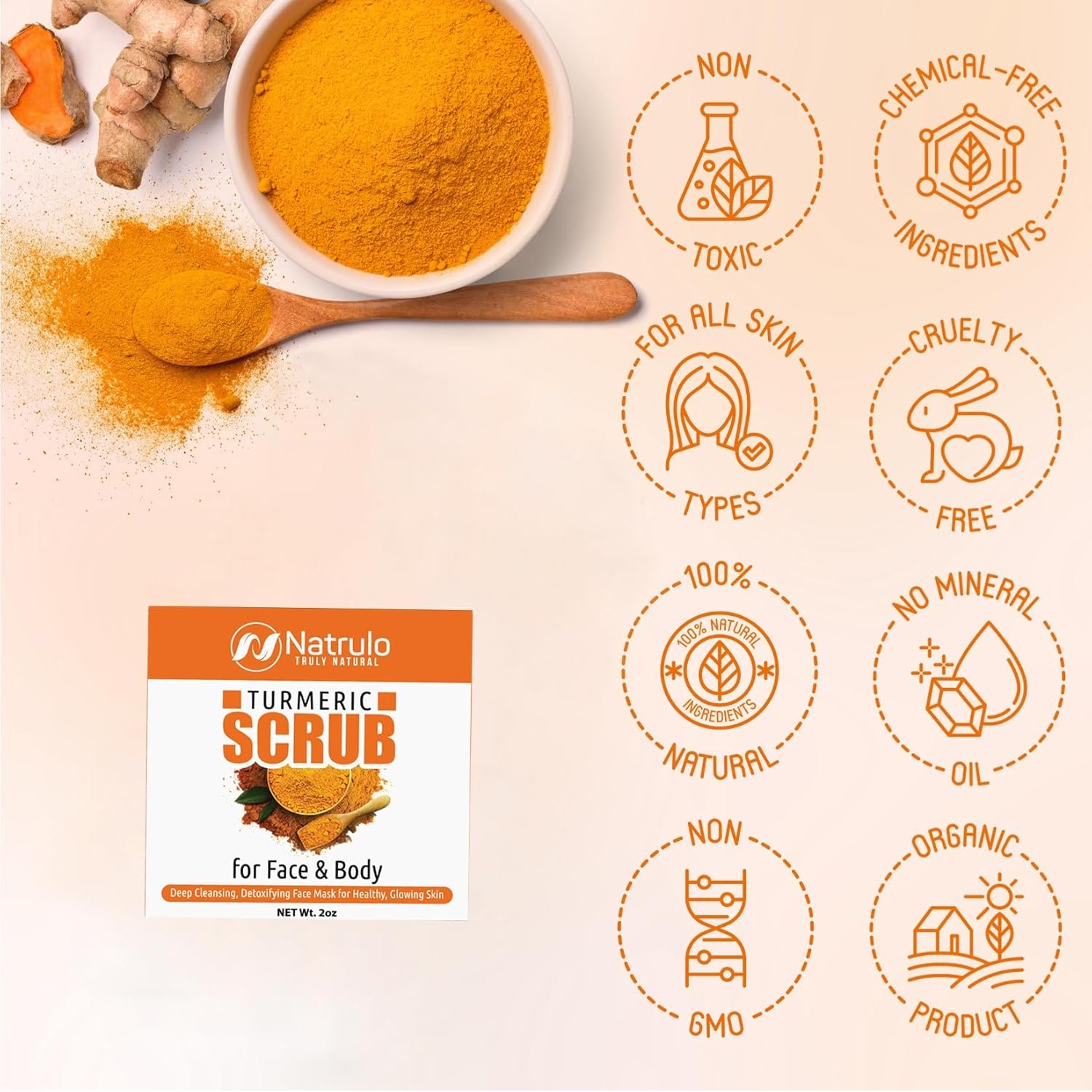 Turmeric Face Scrub - Skin Brightening Mask with Turmeric - All-Natural Turmeric Face Mask for Acne, & Glowing Skin - Boosts Circulation, Evens Skin Tone, & Removes Toxins - Turmeric Scrub - Image 4