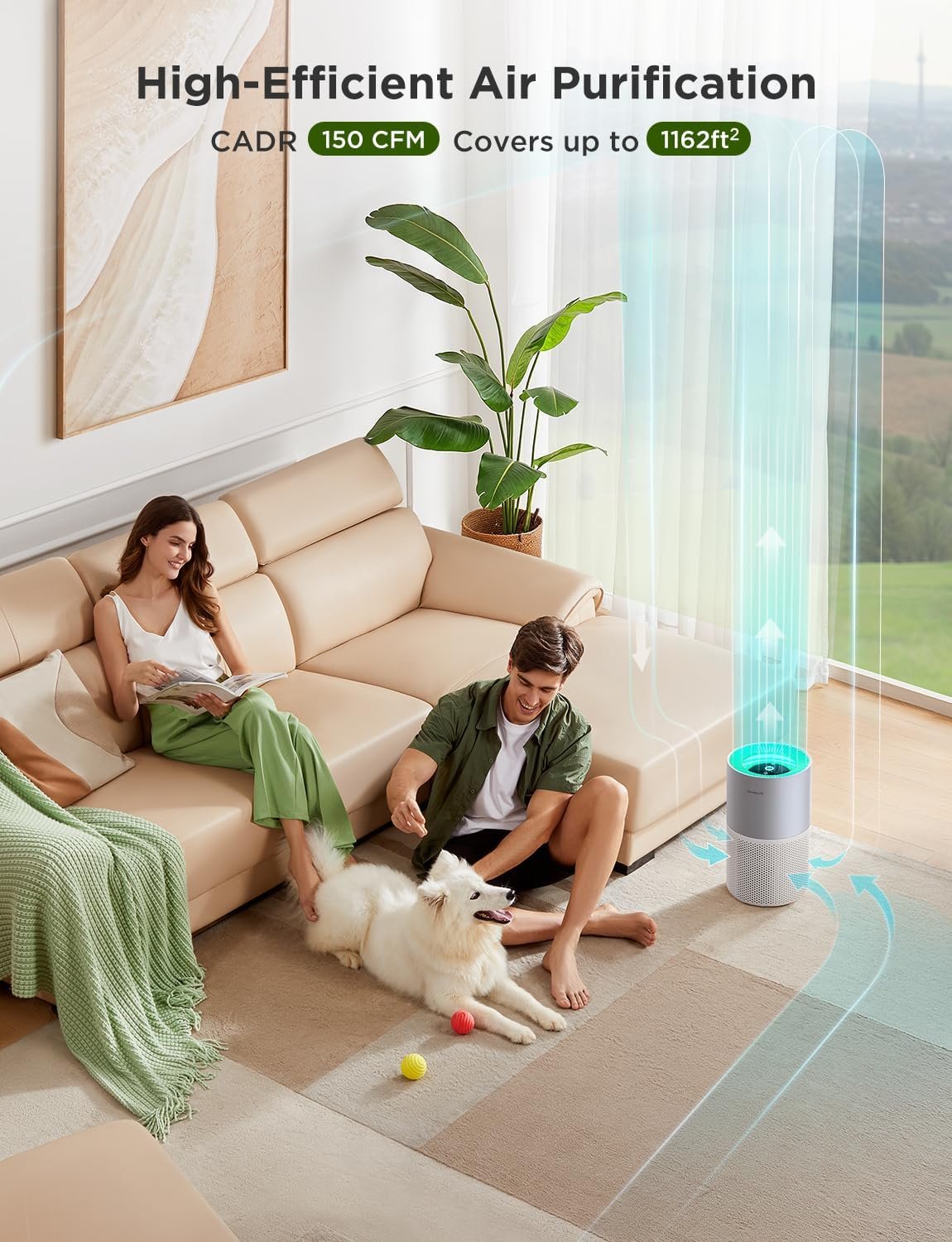 GoveeLife Smart Air Purifier for Homes and Large Rooms with Detachable Pre-filter, Air Quality Monitor, Covers up to 1162ft², App & Alexa Control for Pet Hair, Pollen, Dust, and Smoke - Image 3