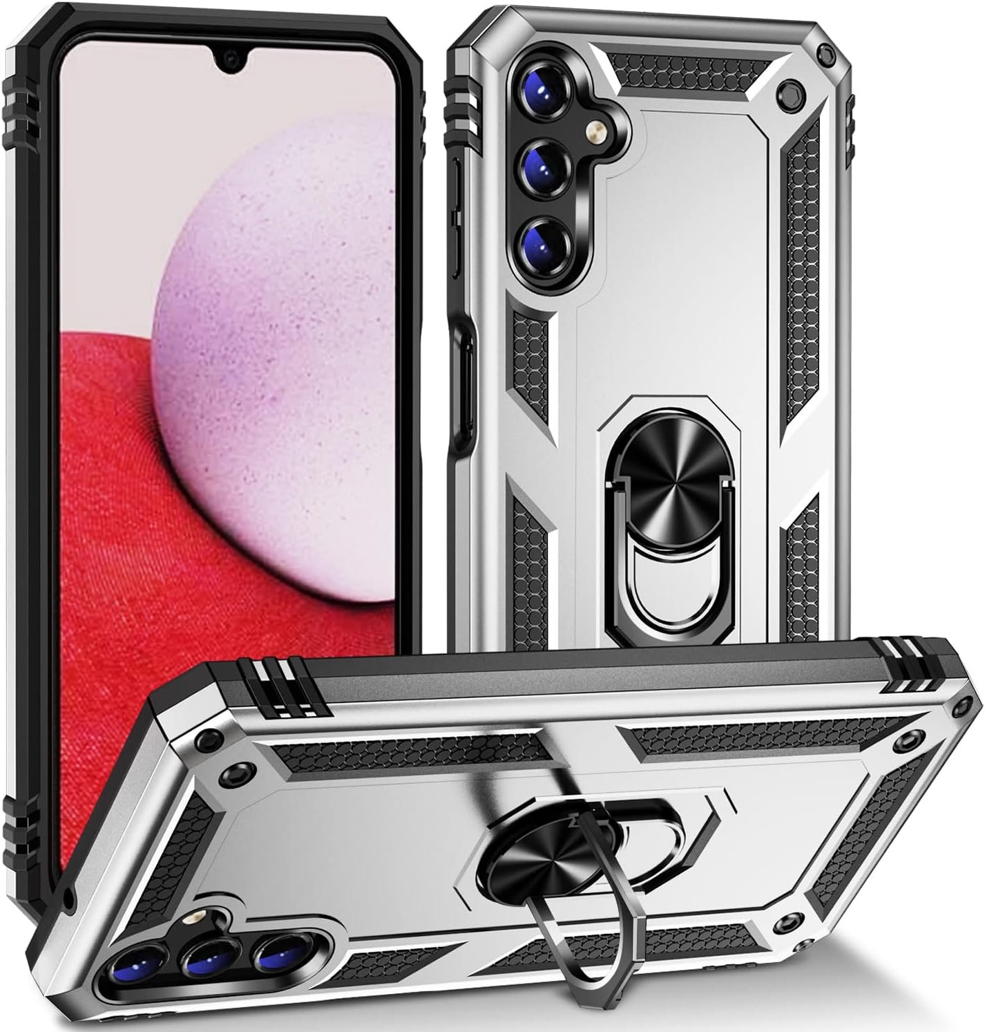 Military Grade Drop Impact for Samsung Galaxy A14 5G Case Galaxy A14 Case 360 Metal Rotating Ring Kickstand Holder Armor Heavy Duty Shockproof Case for Galaxy A14 5G Phone Case (Silver) - Image 2