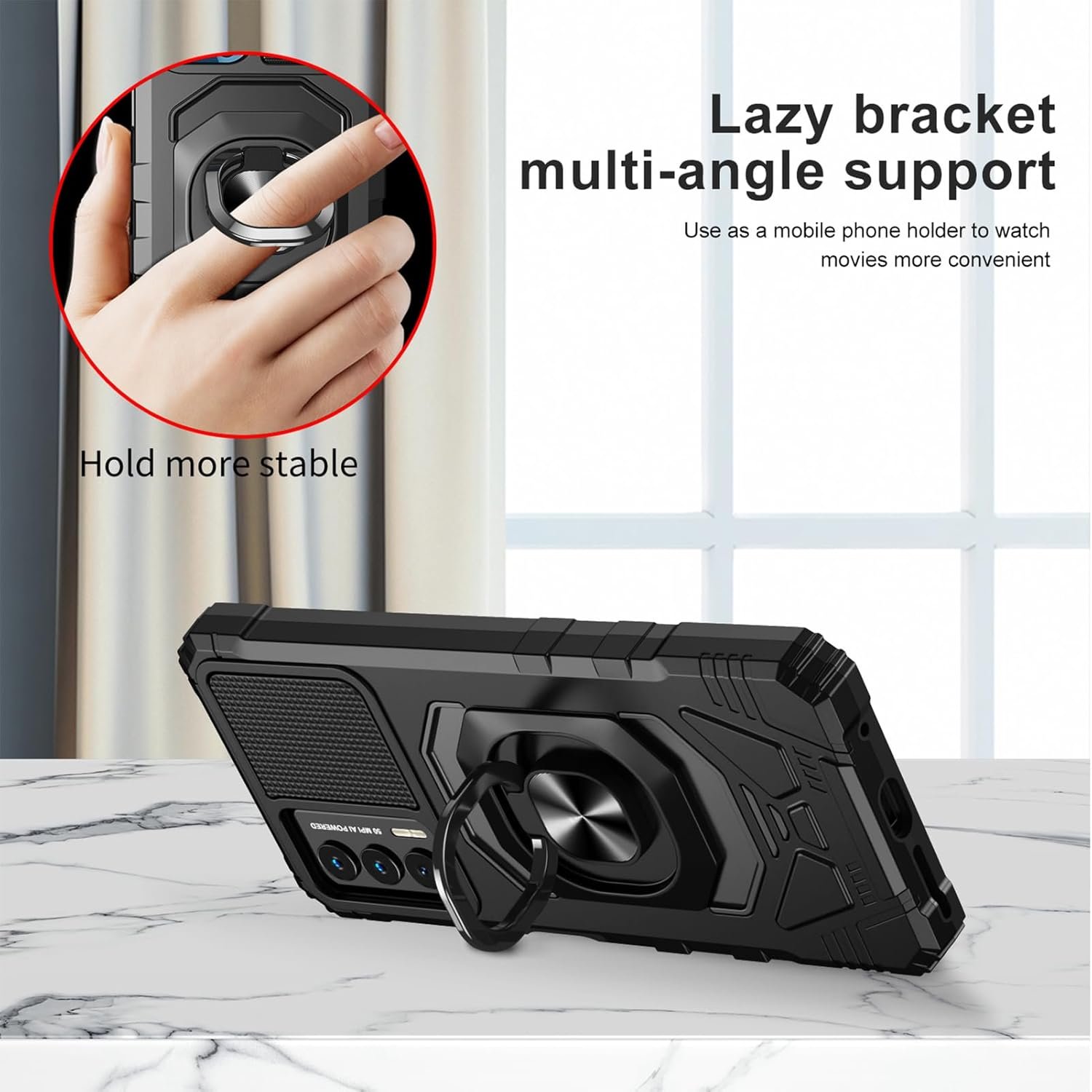 Ailiber Case for Cricket Outlast, AT&T Jetmore Case with Screen Protector Tempered Glass, Ring Kickstand for Magnetic Car Mount, Heavy Duty Shockproof Protective Phone Cover for Cricket Outlast -Black - Image 3