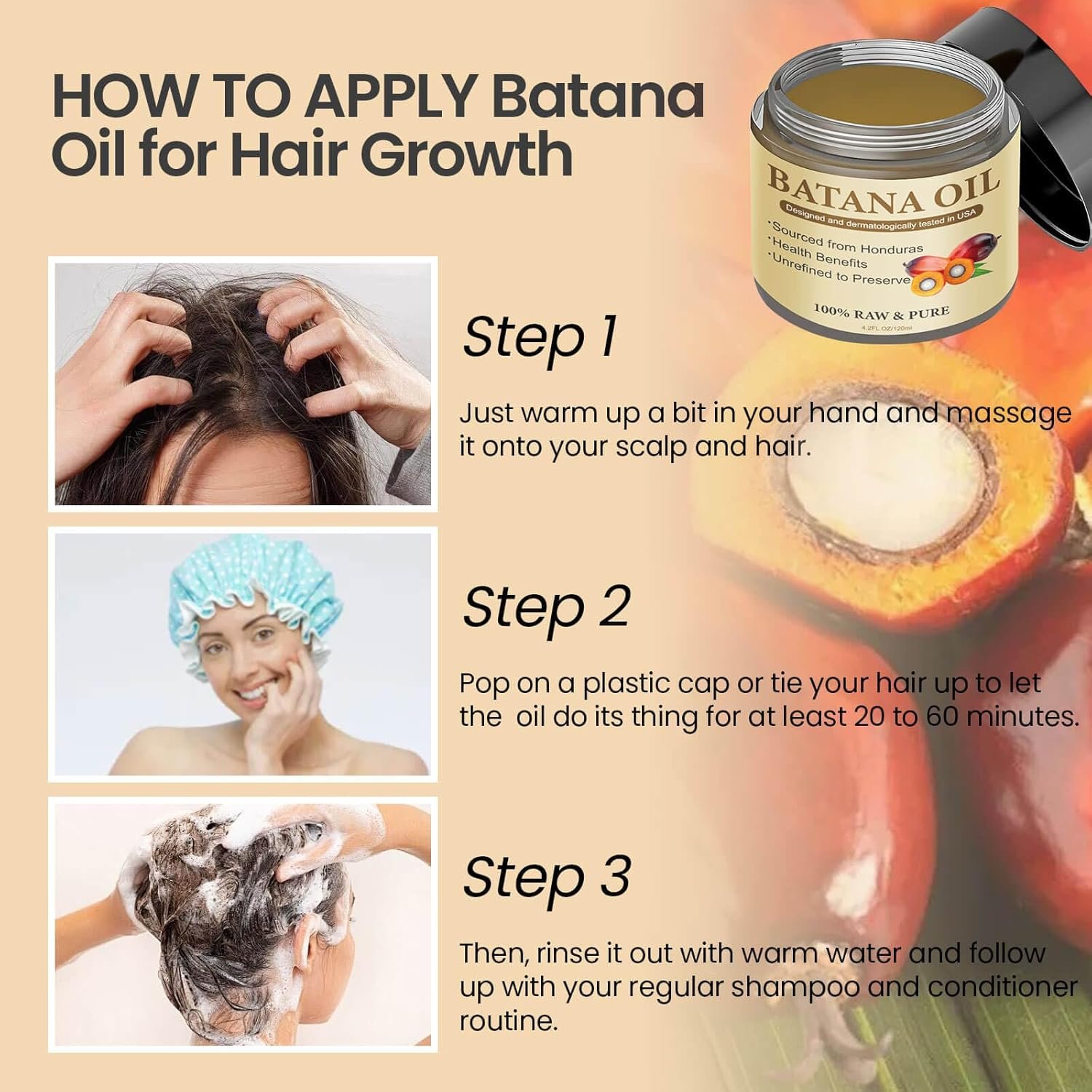 Raw Batana Oil from Honduras,Unrefined, Organic and Natural Ingredients - Promotes Hair Growth and Thickness for Men & Women, 100% Pure, 4.3 OZ - Image 7