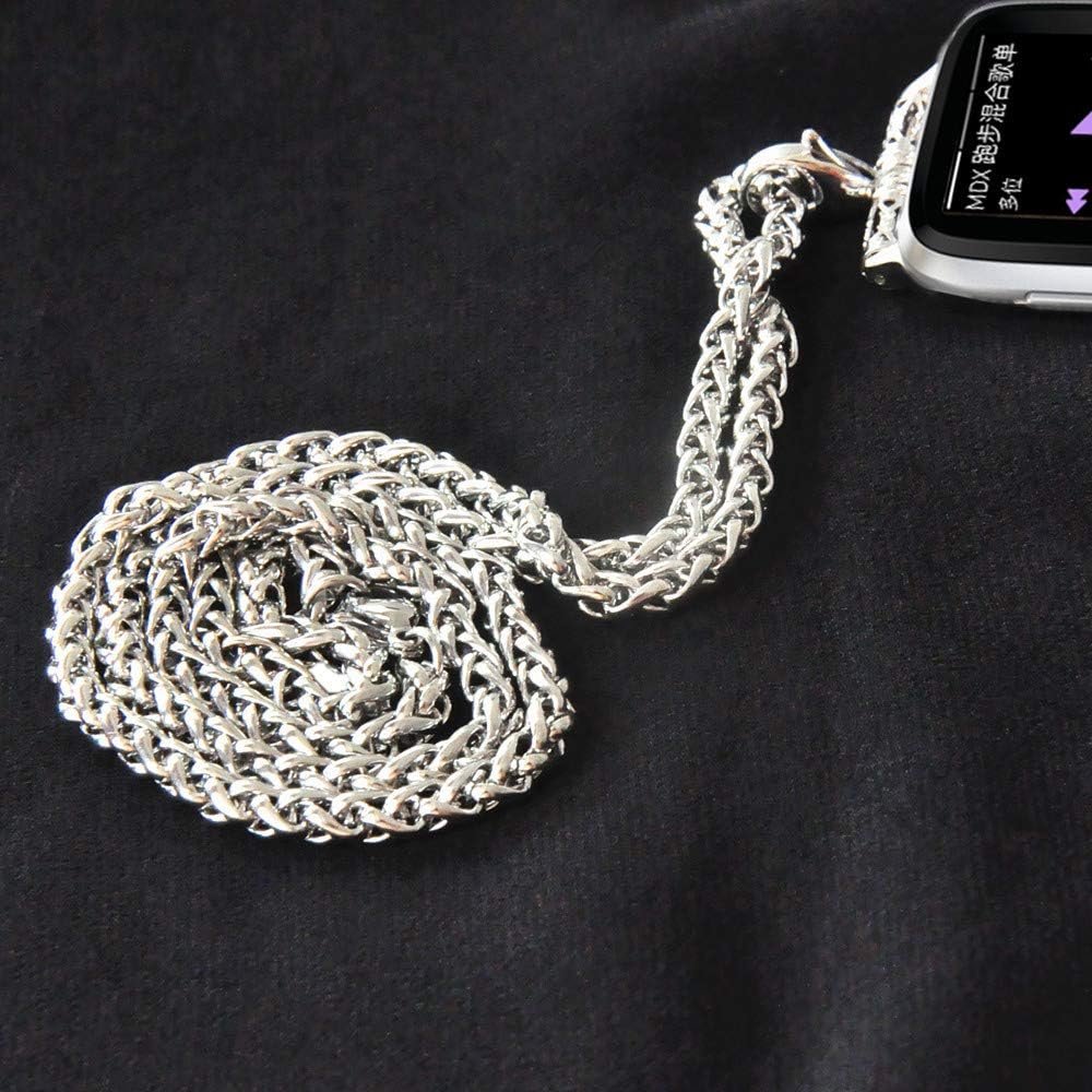 Stainless Steel Chain Necklace Smartwatch Band Compatible with Fitbit Versa 1/2/Lite Newest Polished Silver Metal Wheat Chain Strap Rope Neckband Replacement Accessories Wearable Technology Women Men - Image 7