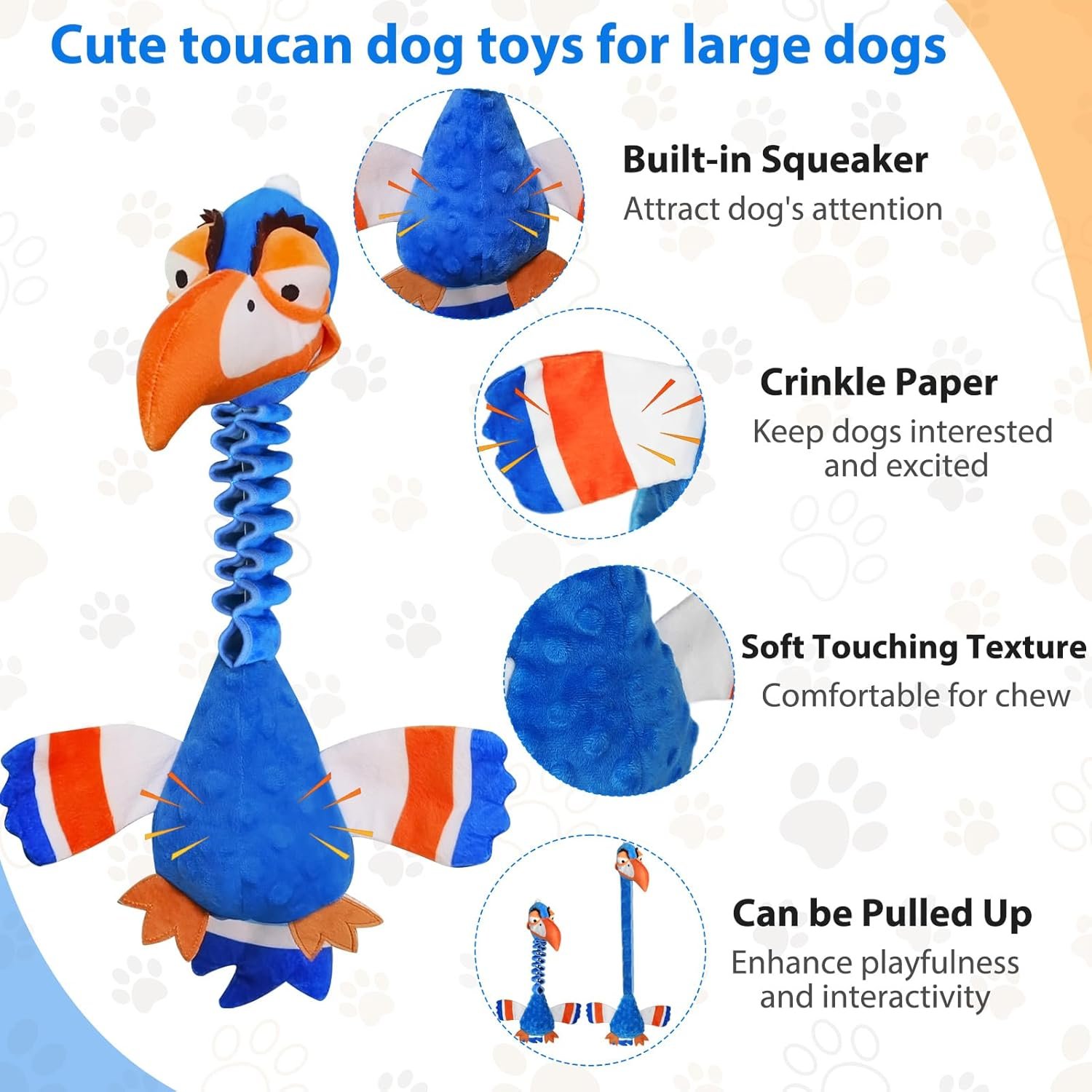 Squeaky Dog Toys for Large Dogs, Tough Tug of War Puppy Toy, Cute Animal Design Plush Dog Toys with Crinkle Paper, Dog Chew Toys for Small, Medium and Large Dogs - Image 3
