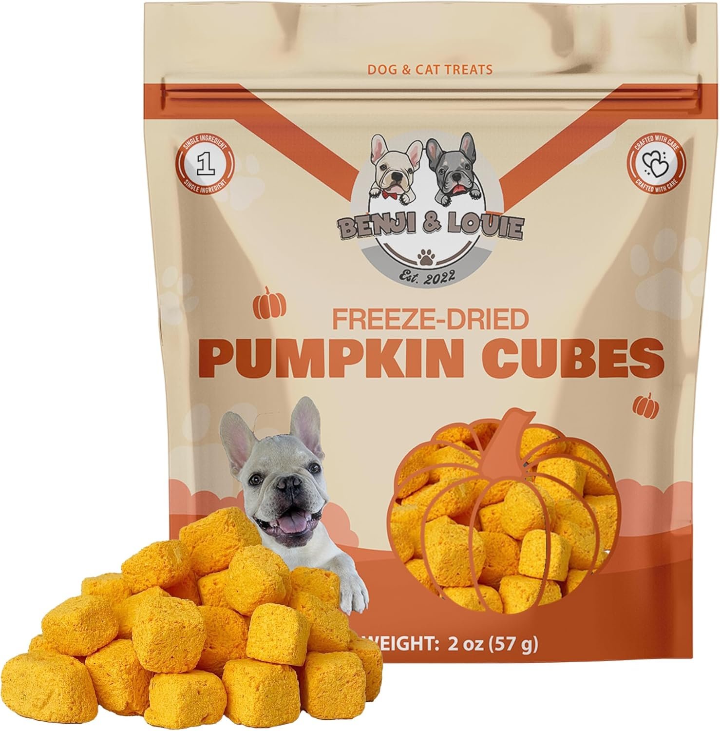 Benji & Louie Freeze Dried Pumpkin - Natural Healthy Dog and Cat Treats, Single Ingredient, 2 oz - Image 2