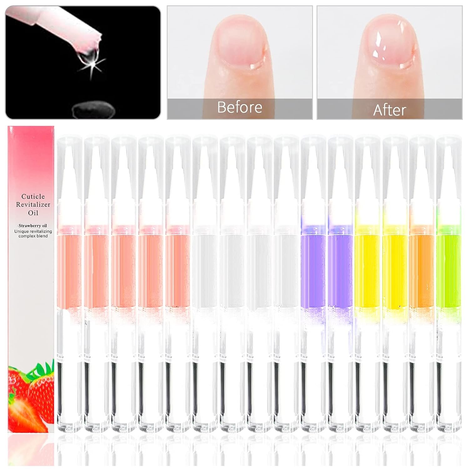 15pcs Cuticle Oil Pens Gel,Nail Oil Pen Nail Nourishment Polish for Nails Moist and Treatment,10Kinds of Fruity Smell Cuticle Revitalizer Oil Pen with Soft Brush,Nail Oil Manicure Repair The Cuticle - Image 2