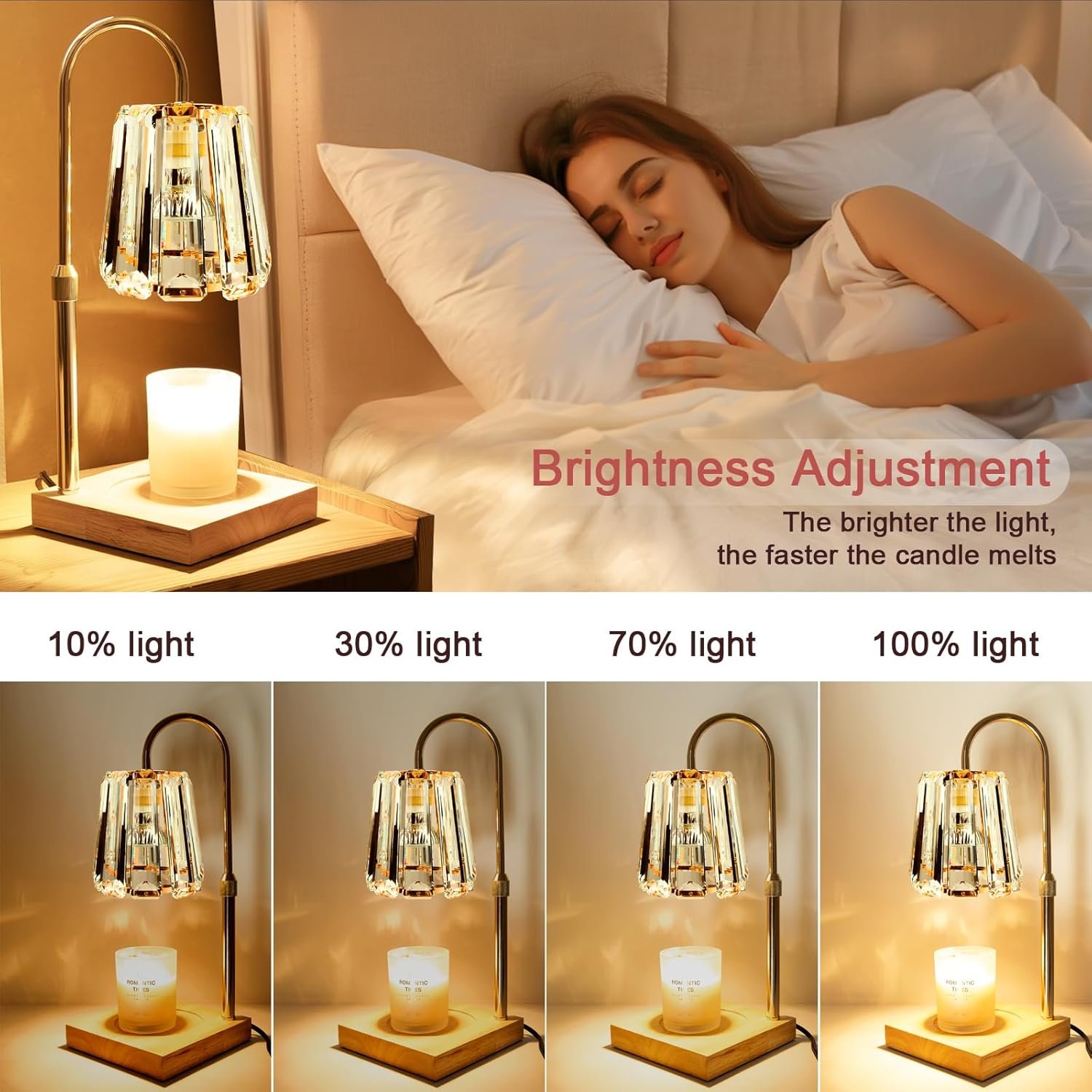 Candle Warmer Electric Wax Lamp - Candle Melt Lamp with Timer Dimmable Crystal Table Lamp Adjust Height for Jar Candles House Warming Gifts Home Bedroom Decor Candle Light Wax Warmers with 3 Bulbs - Image 8
