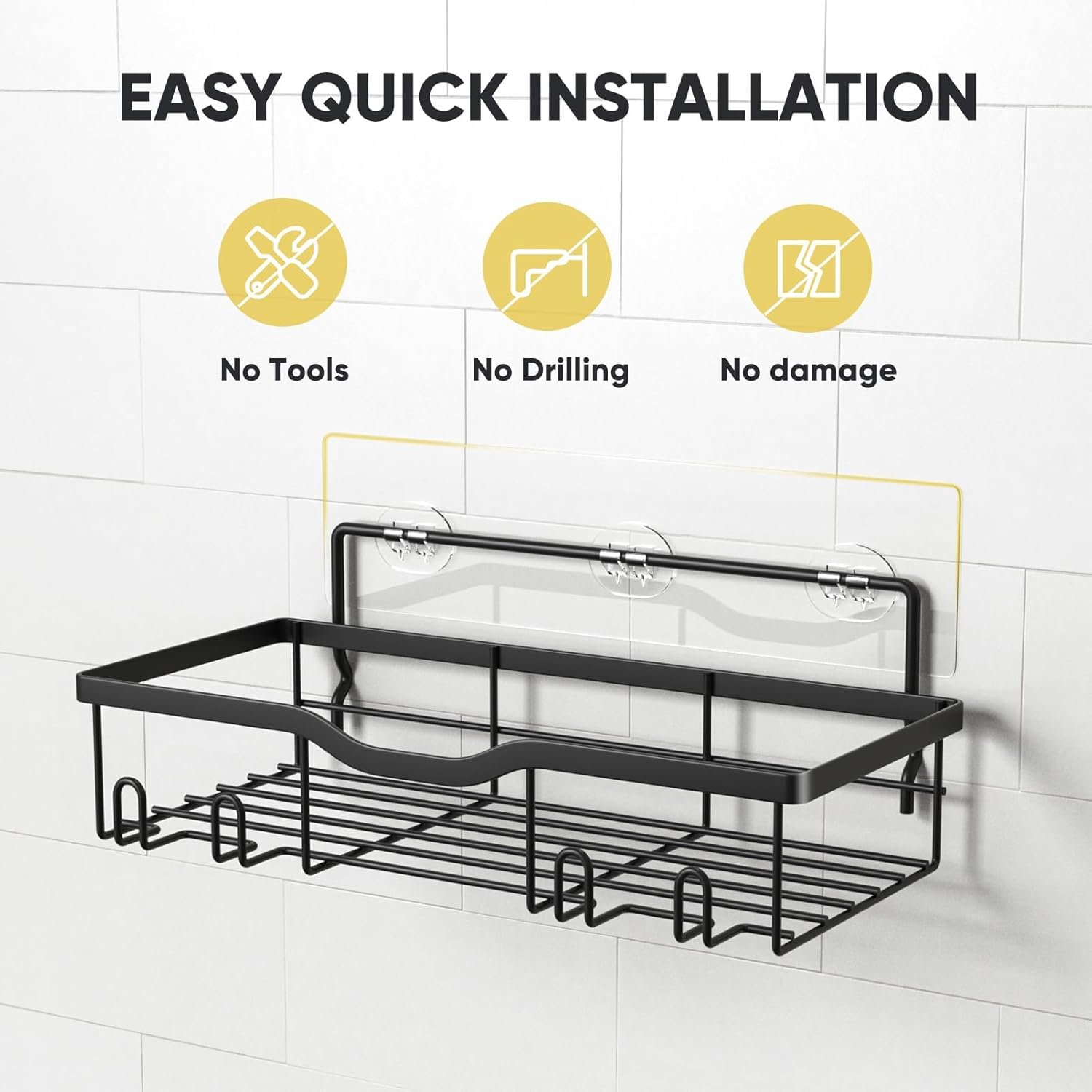 Shower Caddy Adhesive, 5 Pack Corner Bathroom Shelves Rack Rustproof Stainless Steel Bath Organizers with 12 Hooks Large Capacity, No Drilling Shelves for Storage&Home Decor&Kitchen… - Image 5