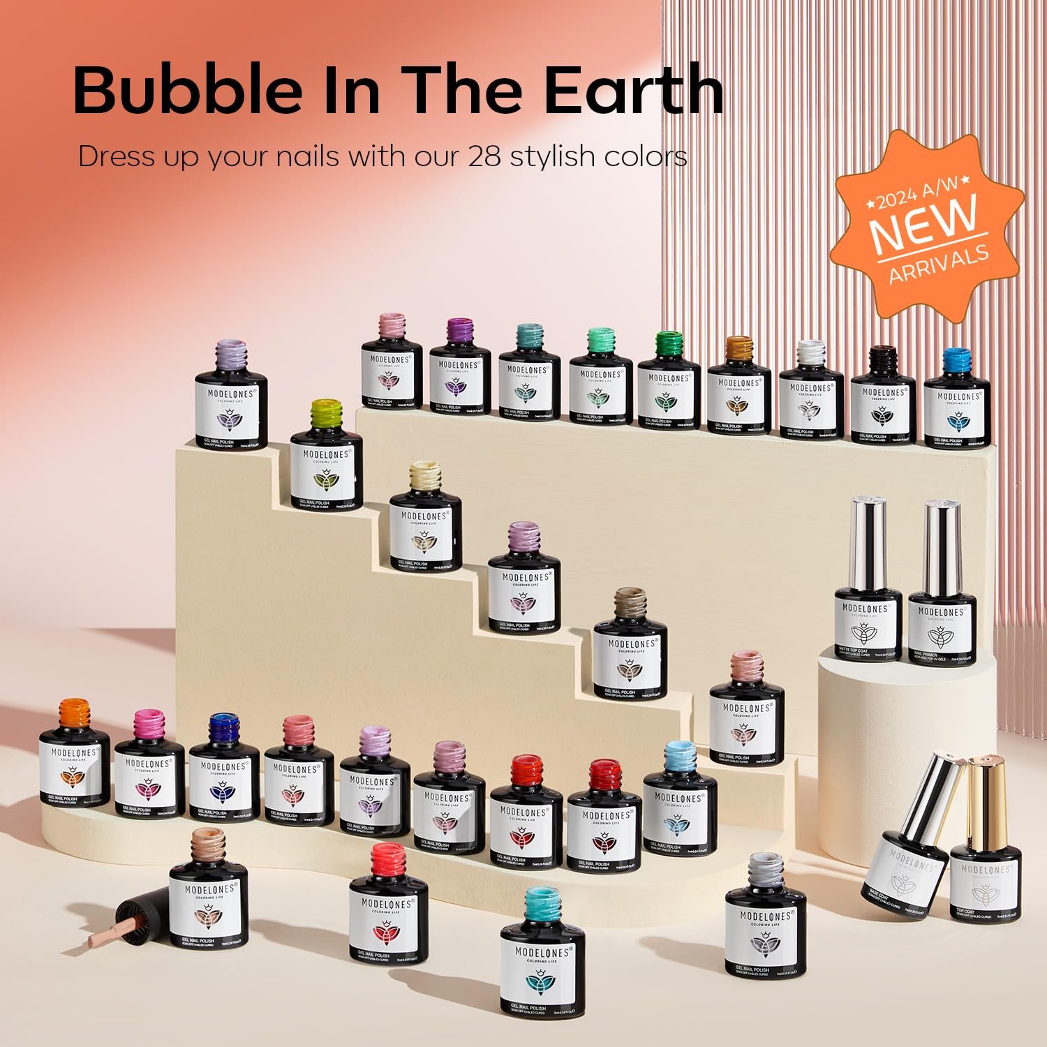 modelones 32 PCS Gel Nail Polish Set, 28 Colors Fall Winter Gel Polish with No Wipe Base Coat, Glitter & Glossy & Matte Top Coat Black Brown Red Purple Soak Off LED Nail Art Kit Salon at Home - Image 9