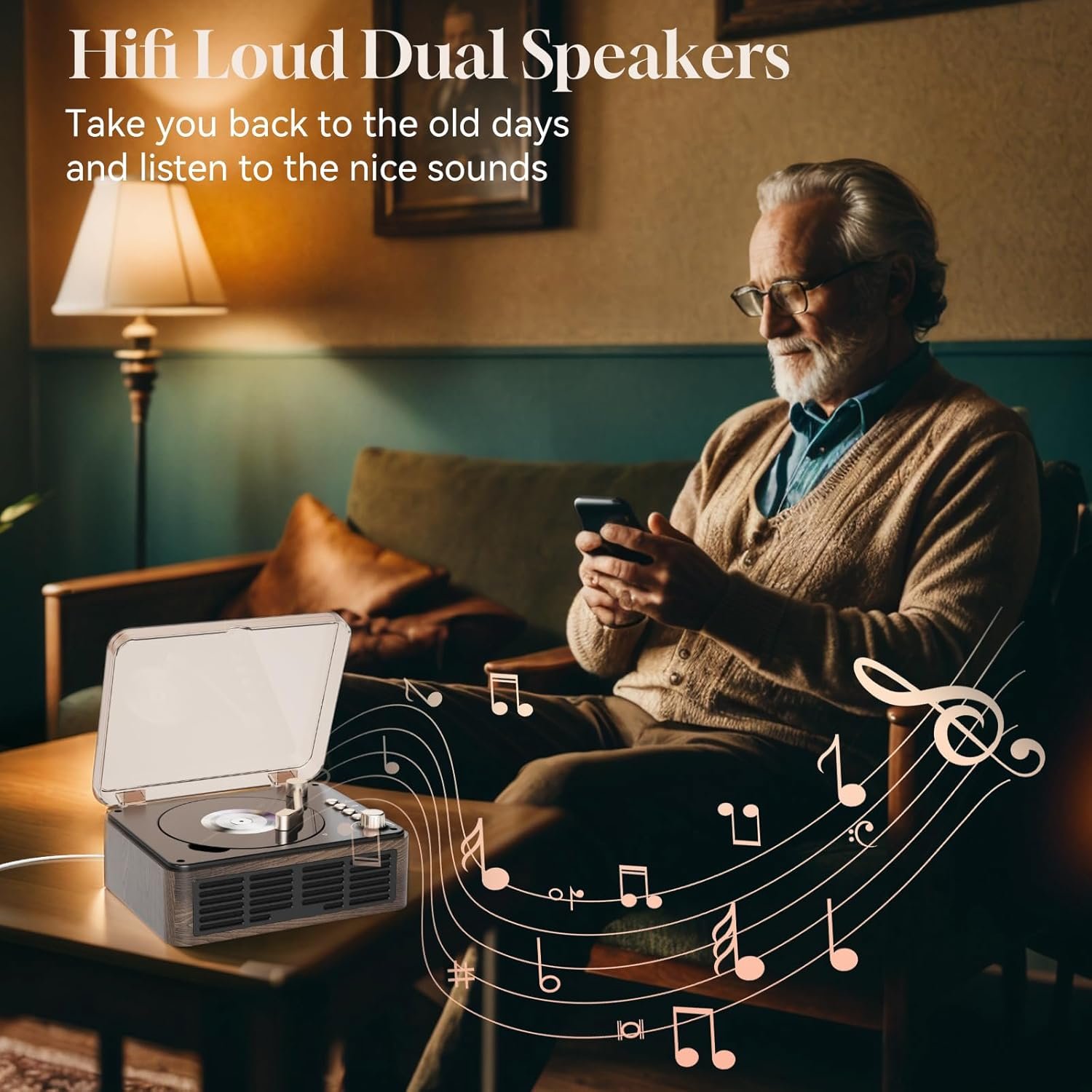 Gueray CD Player with HiFi Stereo Sound Vintage CD Player Bluetooth CD Raido Player with Speakers & FM Radio Retro Support USB & AUX Playback for Audio Books - Image 7