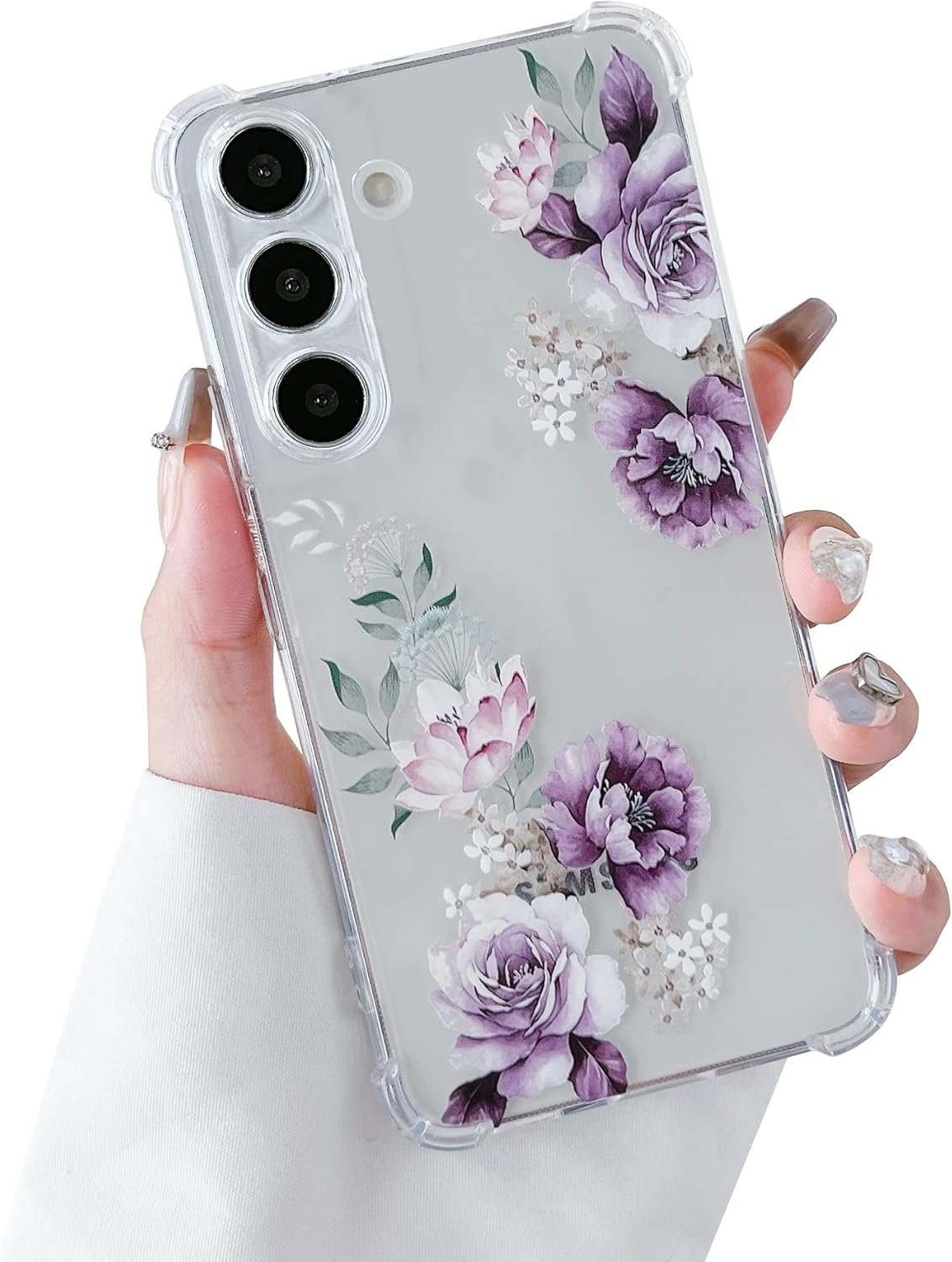DEFBSC Soft Case Compatible with Samsung Galaxy A14 5G, Clear Floral Flower Pattern Print Design Flexible TPU Shockproof Cover for Women Girls,Flower Protective Phone Case, Purple Peony - Image 2