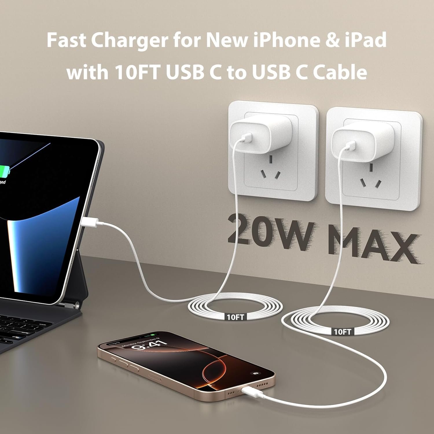 iPhone 15 16 Charger Fast Charging, 10 FT Long USB C Charger Cord with 20W Type C Phone Fast Charging Block for iPhone 16/16 Pro/16 Pro max/16 Plus, iPhone 15/15 pro/15 pro max/15 Plus,iPad Pro,Galaxy - Image 4
