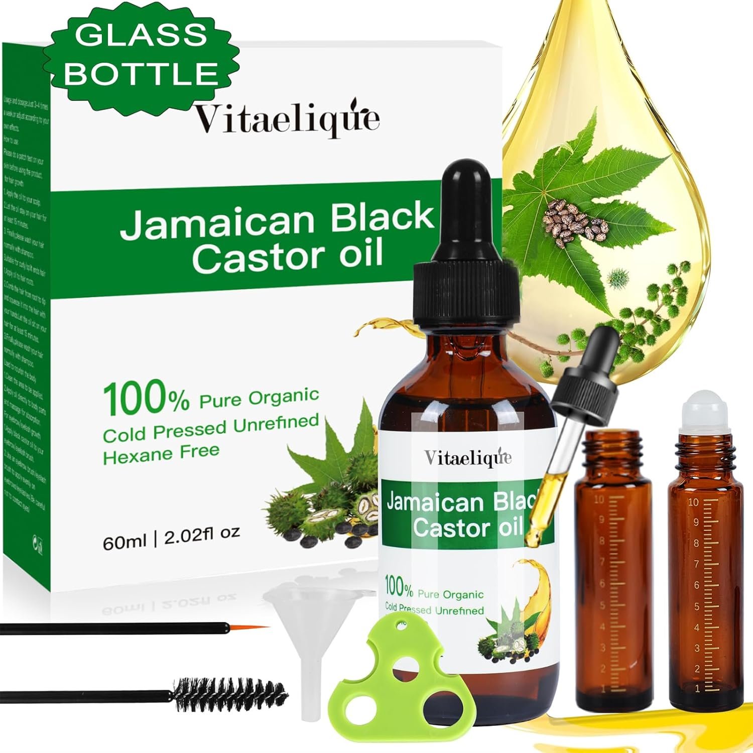 Jamaican Black Castor Oil, Cold Pressed Organic Pure Unrefined Glass Bottle Hair Oil For Hair Growth, Natural Carrier Oil for Thicker Eyebrows Eyelashes, Scalp, Face, Skin Moisturizer - Image 2
