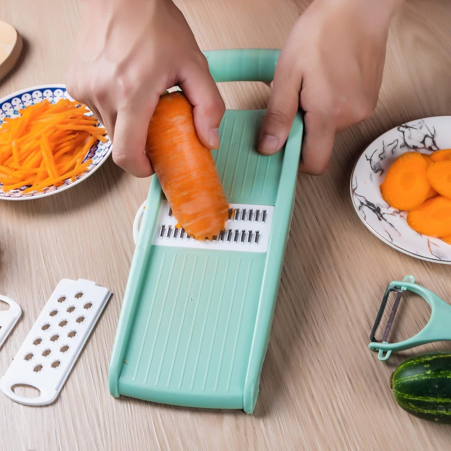 Mandoline Slicer for Kitchen 7-in-1 Mandoline Food Slicer,Vegetable/Cheese/Potato/Carrot/Cucumber Grater,Slicer, Cutter, Grinder,Waffle Fry Cutter For Potatoes,Julienne Peeler - Image 5