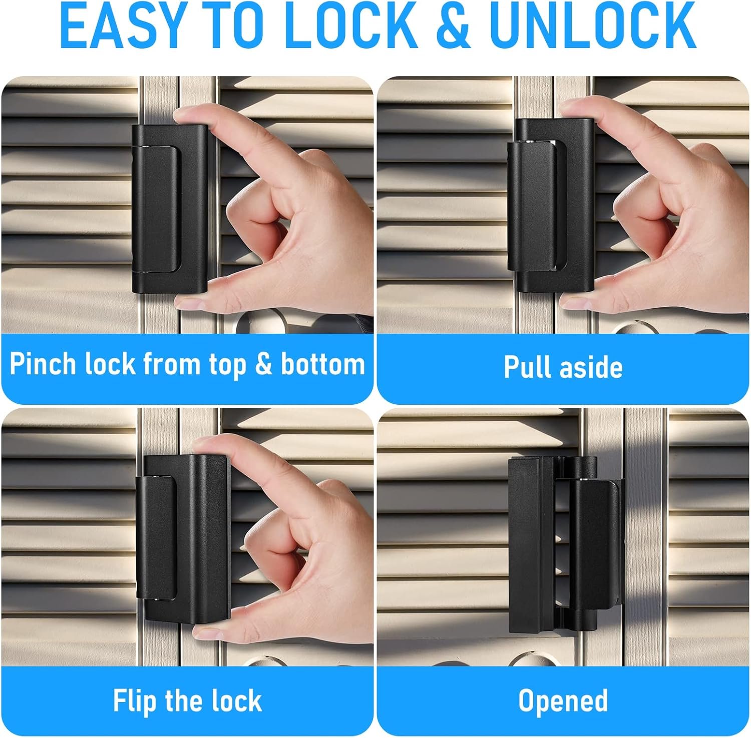 3Pack Home Security Door Reinforcement Lock, Childproof Safety Door Lock Latch Inside Stopper, Add High Security to Prevent Home Unauthorized Entry, Aluminum Construction Finish Black - Image 7