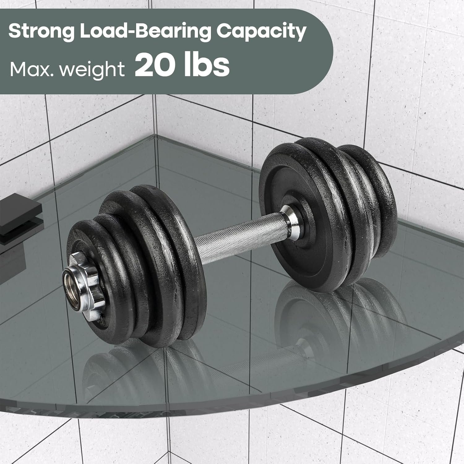 2-Pack Glass Shelf Shower Caddie, Shower Shelves for Inside Shower, Drilling Free Adhesive Wall Mounted Bathroom Organizer Shelves with Aluminium Brackets, Black - Image 4