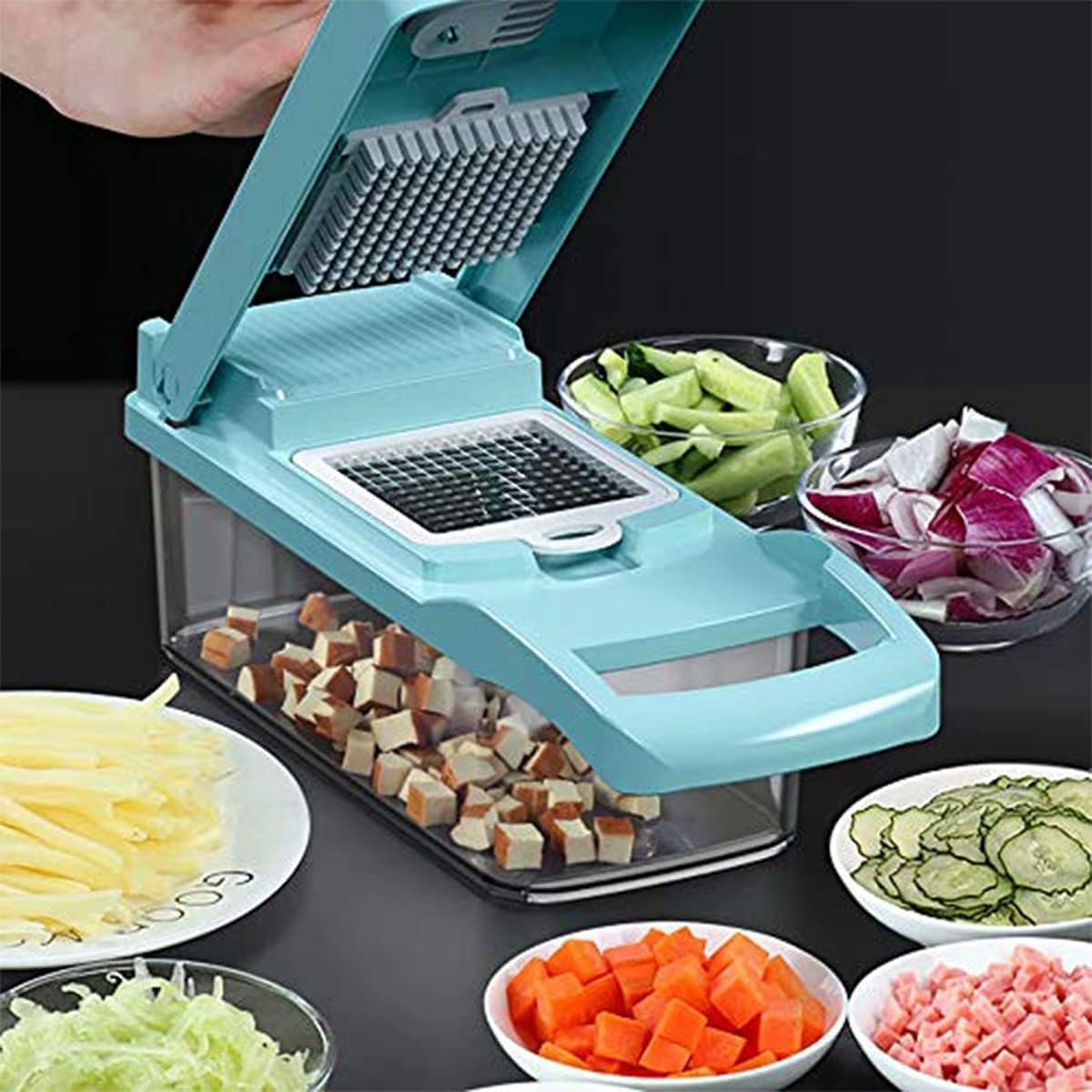 Vegetable Chopper 12 in 1 Mandoline Slicer Cutter Chopper and Grater Vegetable Slicer Cheese Slicer Onion Chopper Blue - Image 7