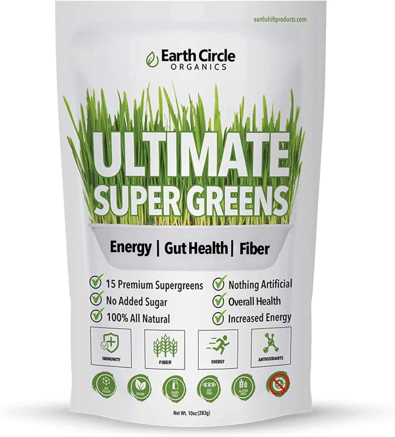 Earth Circle Organics Ultimate Super Greens Powder | 15 Powerful Superfoods | Energy & Fiber-Rich Green Supplement | Vegan, No Additives | for Smoothie Mix & Juices | 30 Servings, 10oz (Pack of 1) - Image 2
