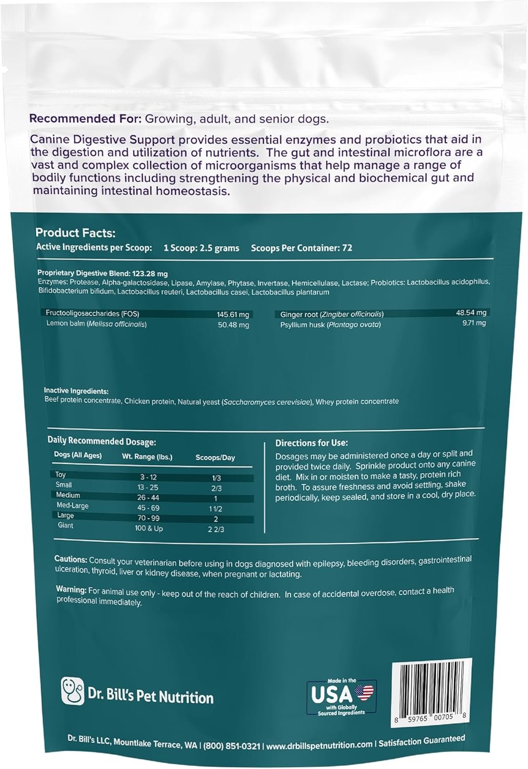 Dr. Bill’s Canine Digestive Support | Probiotics & Prebiotics for Dogs | Gut Health Pet Supplements | Contains Ginger Root, Psyllium Husk, Lemon Balm and Bifidobacterium - Image 6