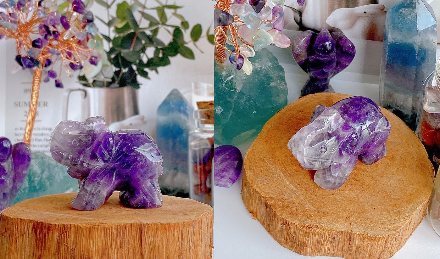 QINJIEJIE Amethyst Elephant Decor Statue Crystals Healing Stones Crystal Pocket Figurines Cute Hand Carved Sculpture Gemstones Spiritual Home Office Desk Purple Decor Elephant Gifts for Women - Image 6