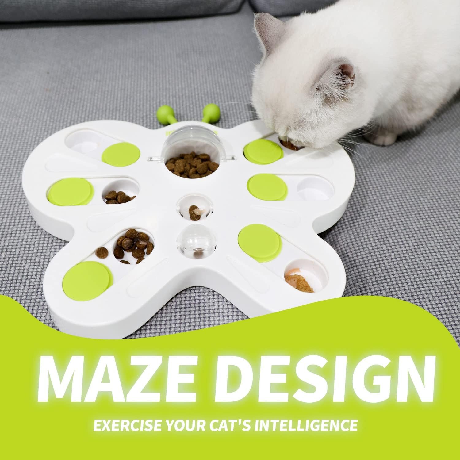ALL FOR PAWS Interactive Cat Treat Puzzle Slow Feeder Kitten Enrichment Toys Cat Food Puzzle Maze Stimulation Toys Butterfly Shape Cat Toys for Indoor Cats - Image 4