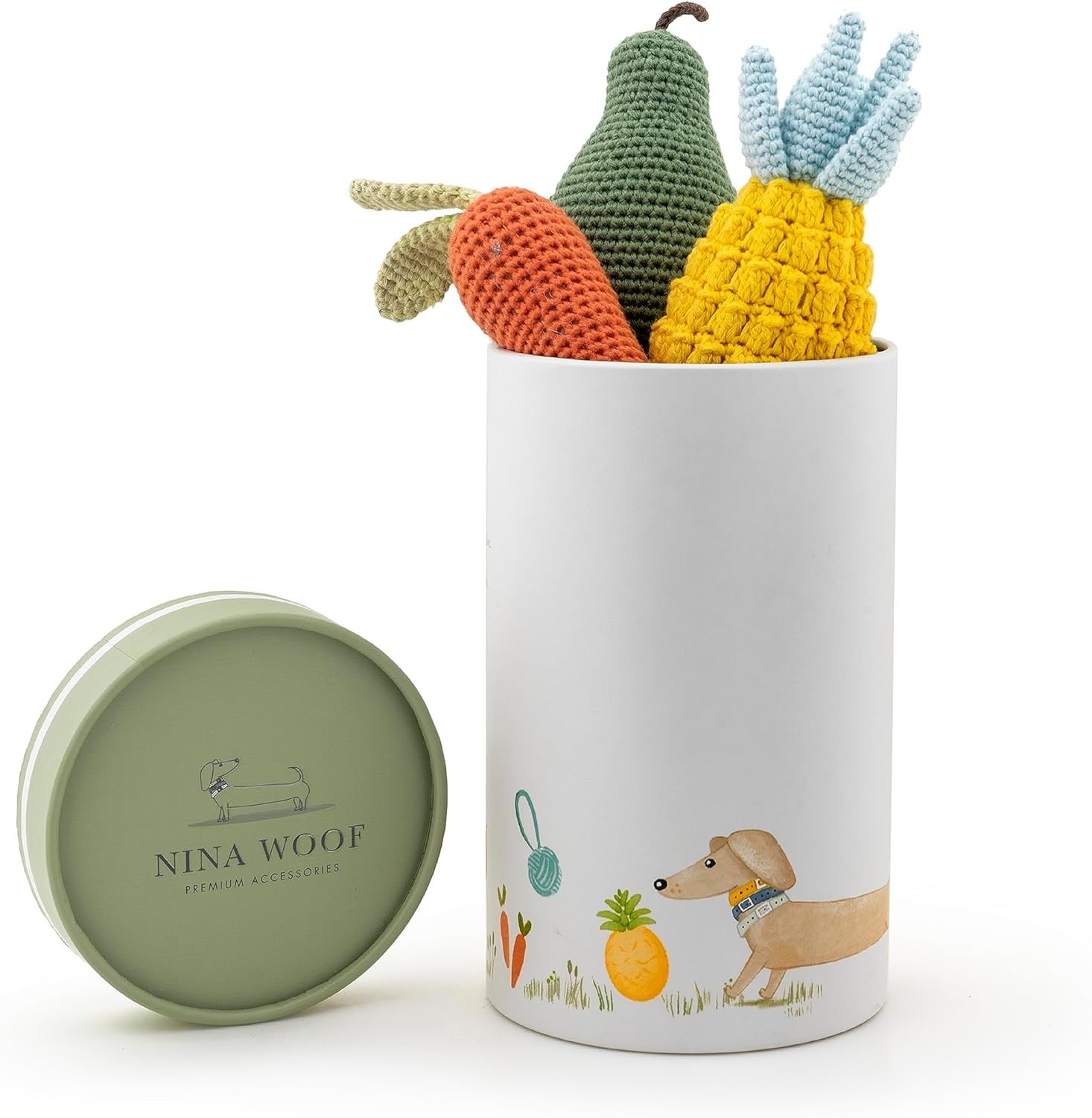 Organic Cotton Squeaky Dog Toys Fruits & Veggies Dog Toy Pack - Handmade Knit Dog Accessories, for Small Medium Dogs, Puppy Essentials and Puppy Toys Dog Christmas Gift - Image 4