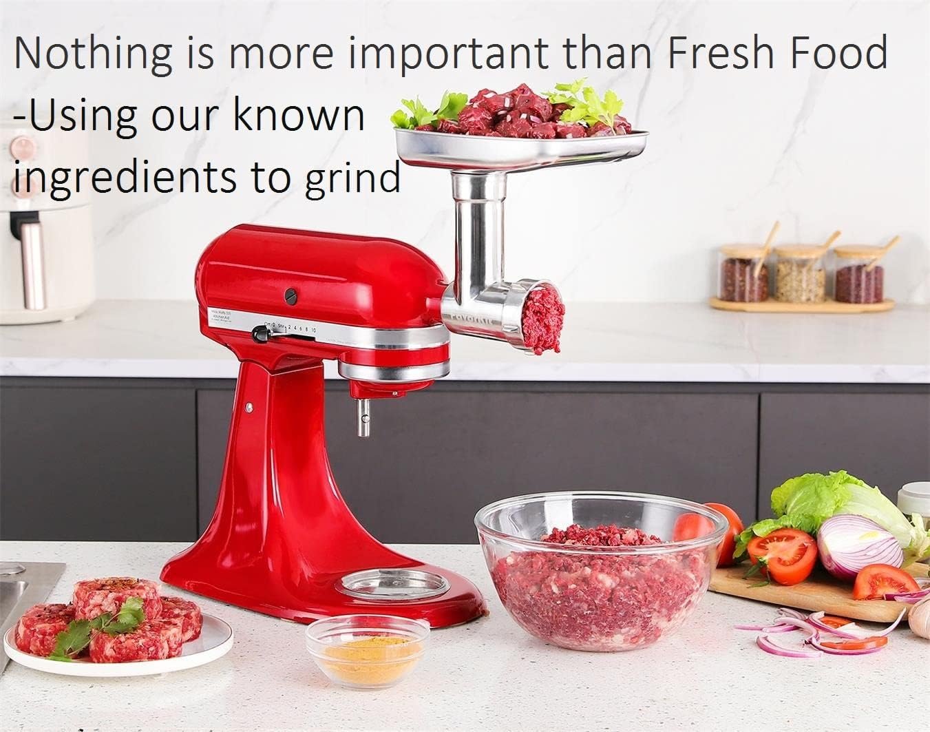 Stainless Steel Food Grinder Attachment for KitchenAid Mixers, Dishwasher Safe, Strong Meat Processor Accessories Included 3 Sausage Stuffer Tubes - Image 3