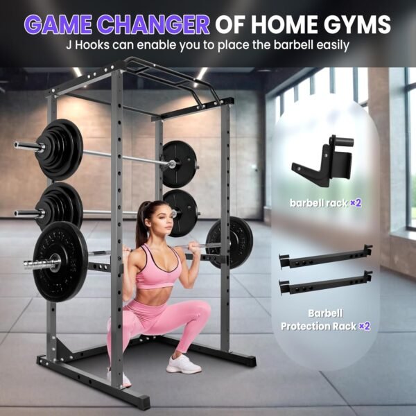 1200 lbs Power Rack – Multi-Function Squat Rack with Solid Safety Bars and J-Hooks – 81.5"x44.3"x45.6" in, Ideal for home, Home Gym Power Cage Bench Rack (Power Rack Only) - Image 6