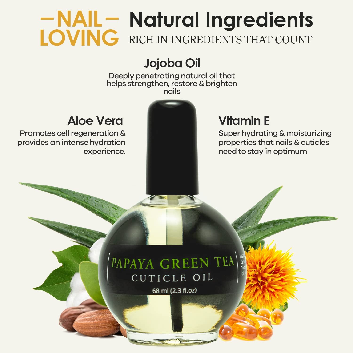 Moisturizing Cuticle & Nail Care Oil 2.3 Fl Oz - Papaya Green Tea Scented – Infused with Jojoba Oil, Aloe, Vitamin E – Nail & Cuticle Hydration, Repair, Moisturizer, Strengthener, Growth - Image 4