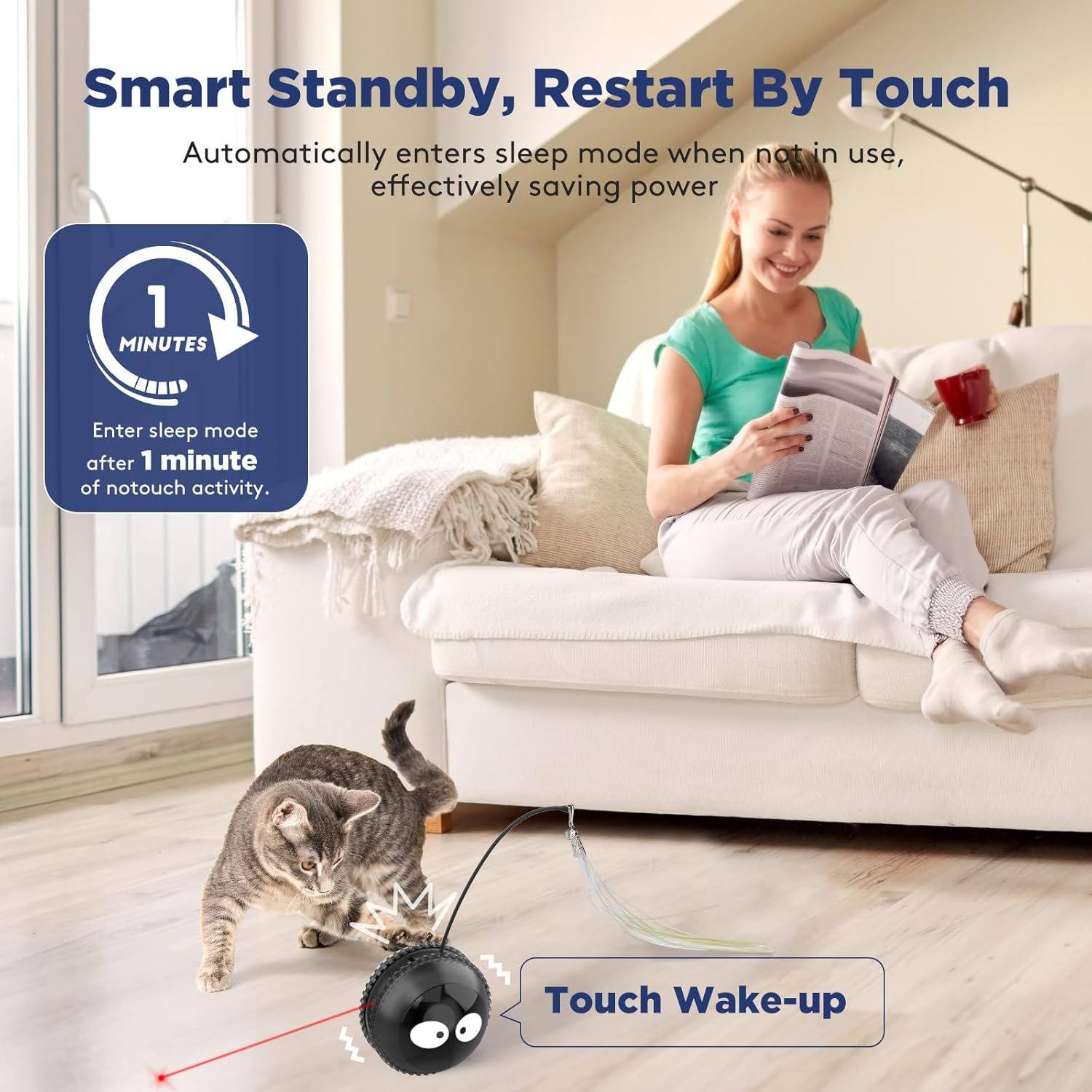 Cat Toys for Indoor Cats, Innovative Interactive Cat Toy Ball with Bird Chirping, USB Rechargeable Automatic Exercise Rolling Cat Toy for Bored Indoor Adult Cats Kittens, Black - Image 6