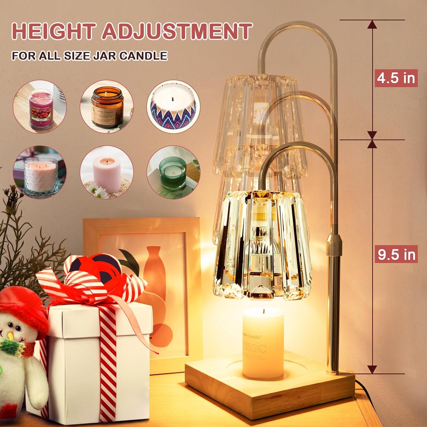 Candle Warmer Electric Wax Lamp - Candle Melt Lamp with Timer Dimmable Crystal Table Lamp Adjust Height for Jar Candles House Warming Gifts Home Bedroom Decor Candle Light Wax Warmers with 3 Bulbs - Image 4