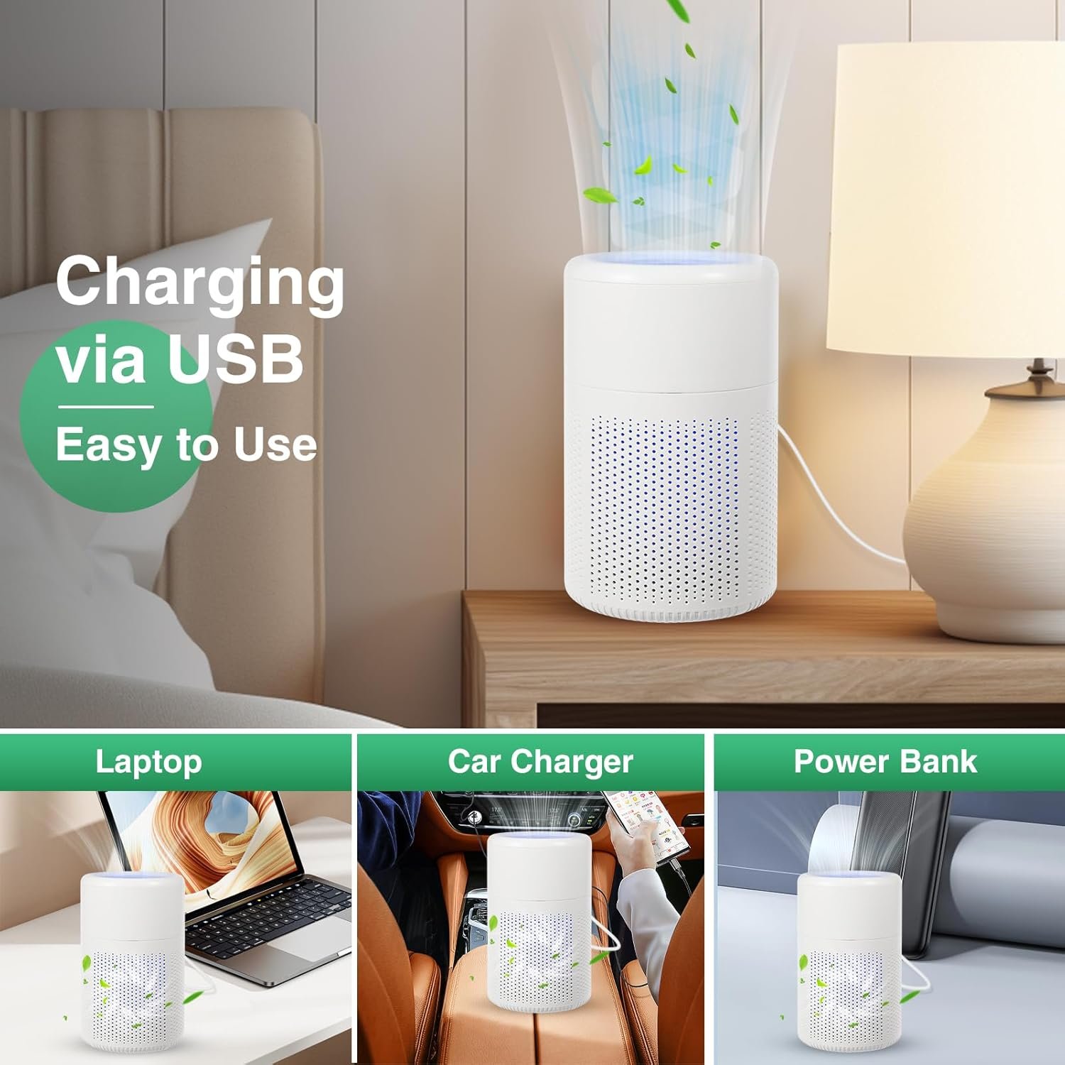 2 Pack HEPA Air Purifiers for Bedroom Living Room, Small Air Purifier with UV Light for Home Pets, Desktop Air Cleaner with USB Cable for Office, 20 dB Quiet Purificador De Aire for Pollen Smoke Odor - Image 8