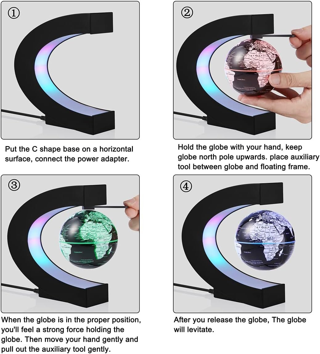 Levitating Globe, Magnetic Floating Globe with Multi-colors Changing LED light, 360 Degree Rotating C Shape Magnetic Levitation World Map Globe Lamp for Room Decor - Image 4