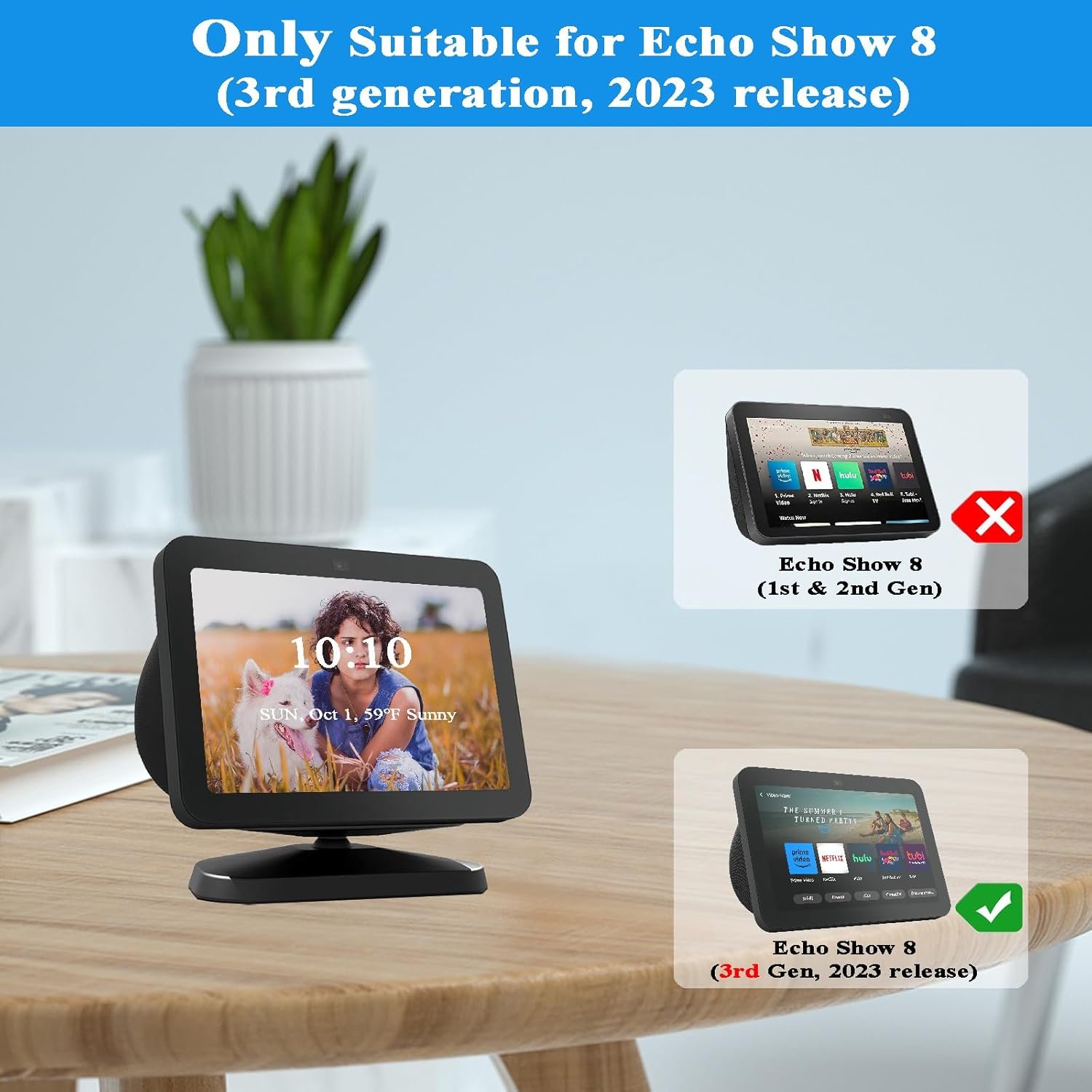 Adjustable Stand for All-new Echo Show 8 (3rd Gen, 2023 release), Smart Display Magnetic Stand Mount Compatible with Echo Show 8 (3rd Gen), with 360 Degree Rotation Tilt and Anti-Slip Base (Black) - Image 3