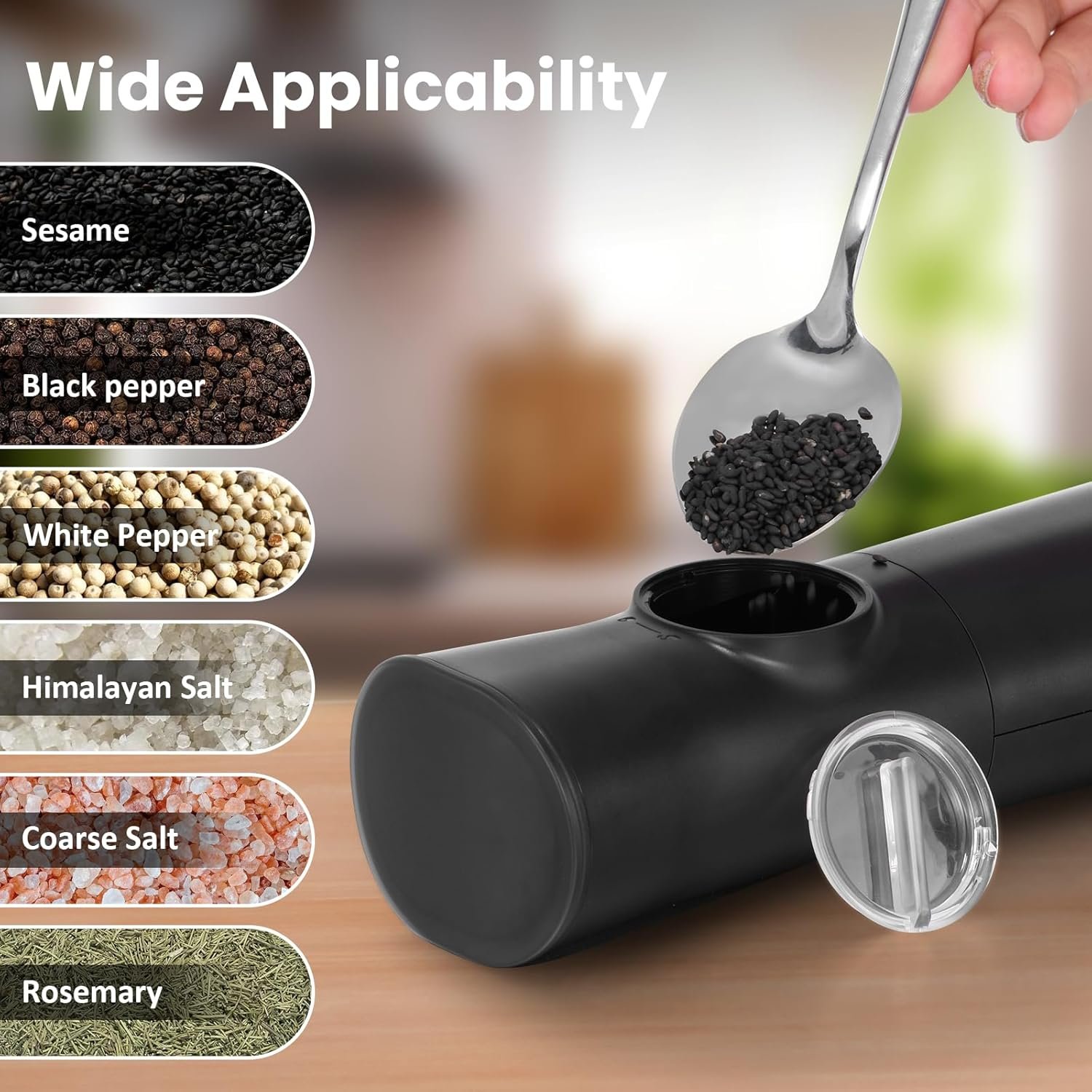 AORESAC Gravity Electric Salt and Pepper Grinder Set, Rechargeable Automatic Salt & Pepper Mill Grinder with Adjustable Coarseness, One Hand Operation, LED Light, Dustproof Cover, 2 Pack - Image 6