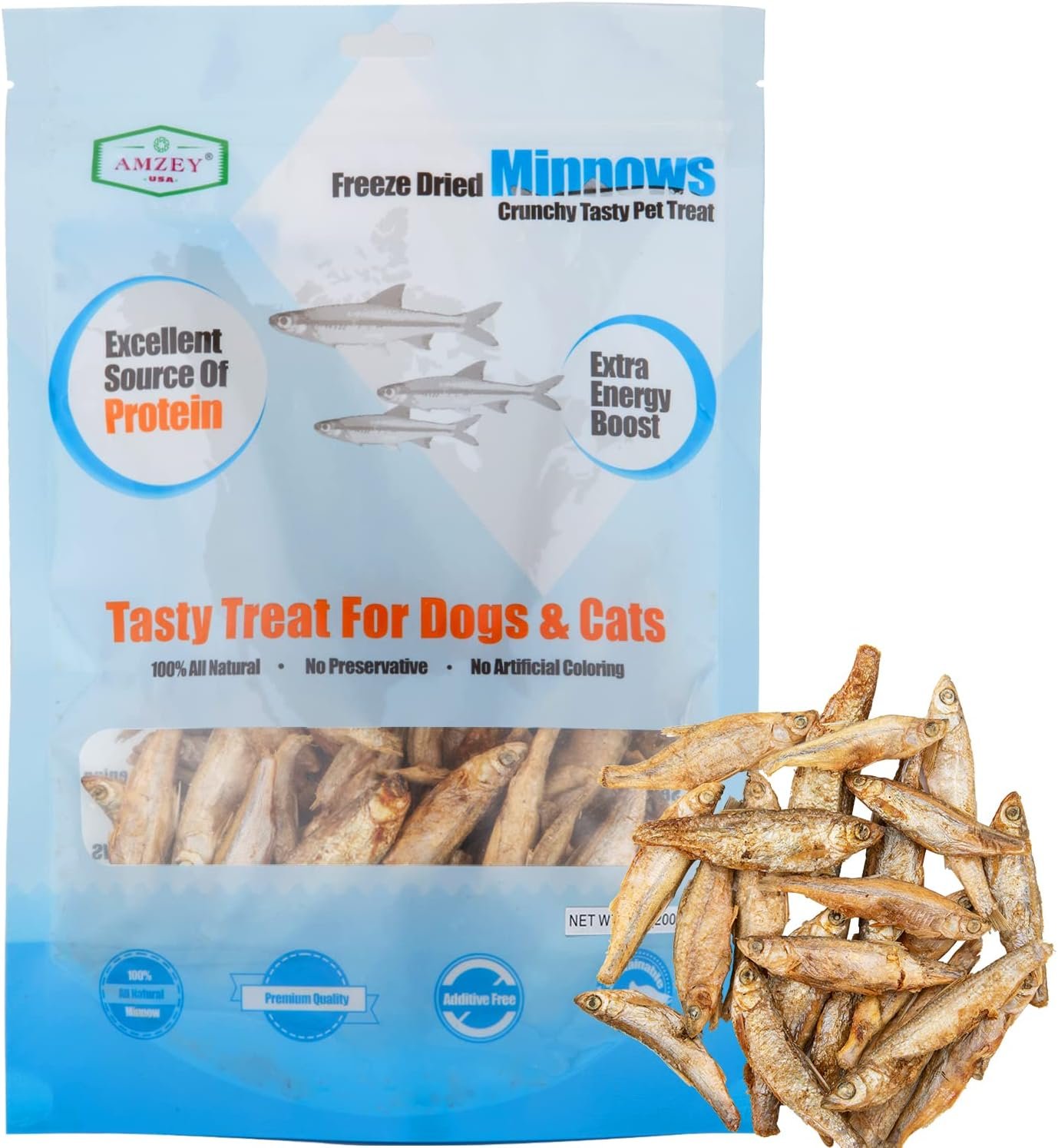 Amzey Minnows - 7 oz Freeze Dried - 100% Natural Premium Cat Treats - Minnows Treats - Freeze Dried Minnows for Cats & Dogs - Bulk Package Minnows (1.6 "to 2.8" Length Each) - Image 2